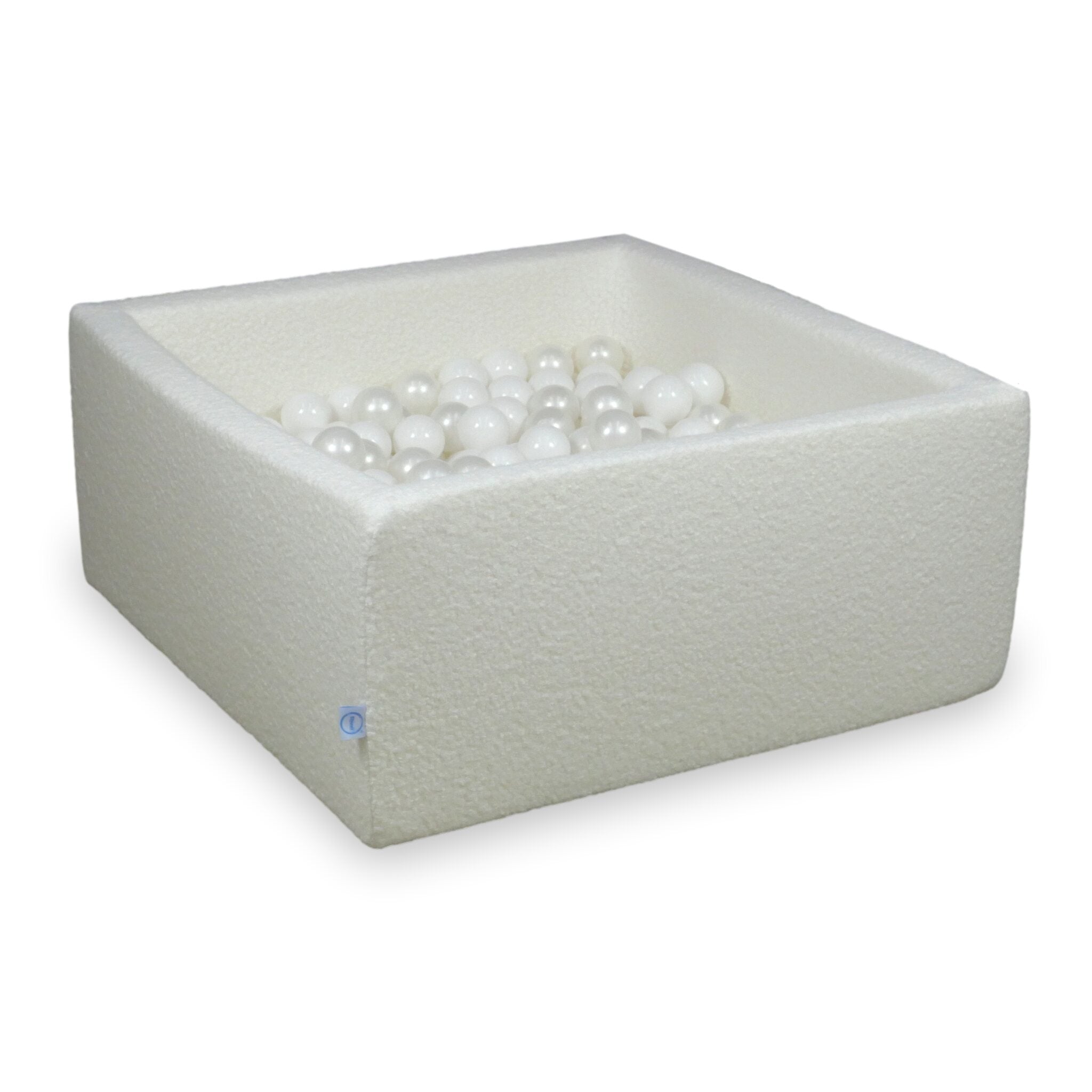 Kwadratowy basen z kulkami 90x90x40 cm bouclé biała + 400 piłek