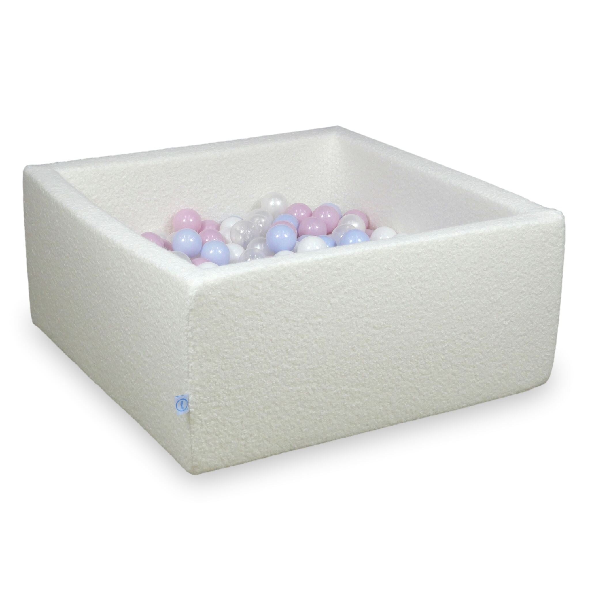 Square ball pit with balls 90 × 90 × 40 cm bouclé white + 400 balls