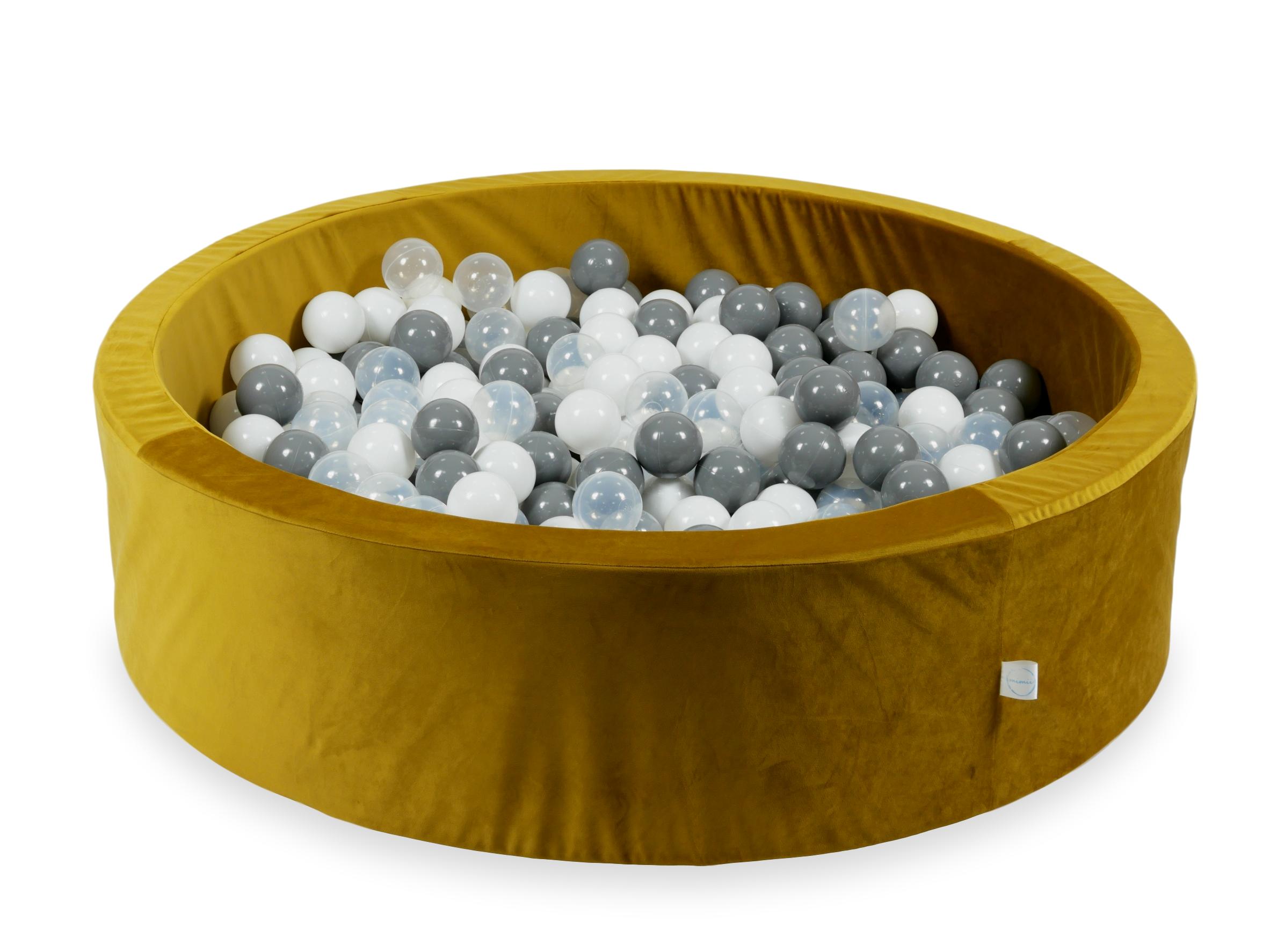Mimii Bällebad aus Samt in Gold – rund, 110 × 30 cm, mit 400 Bällen