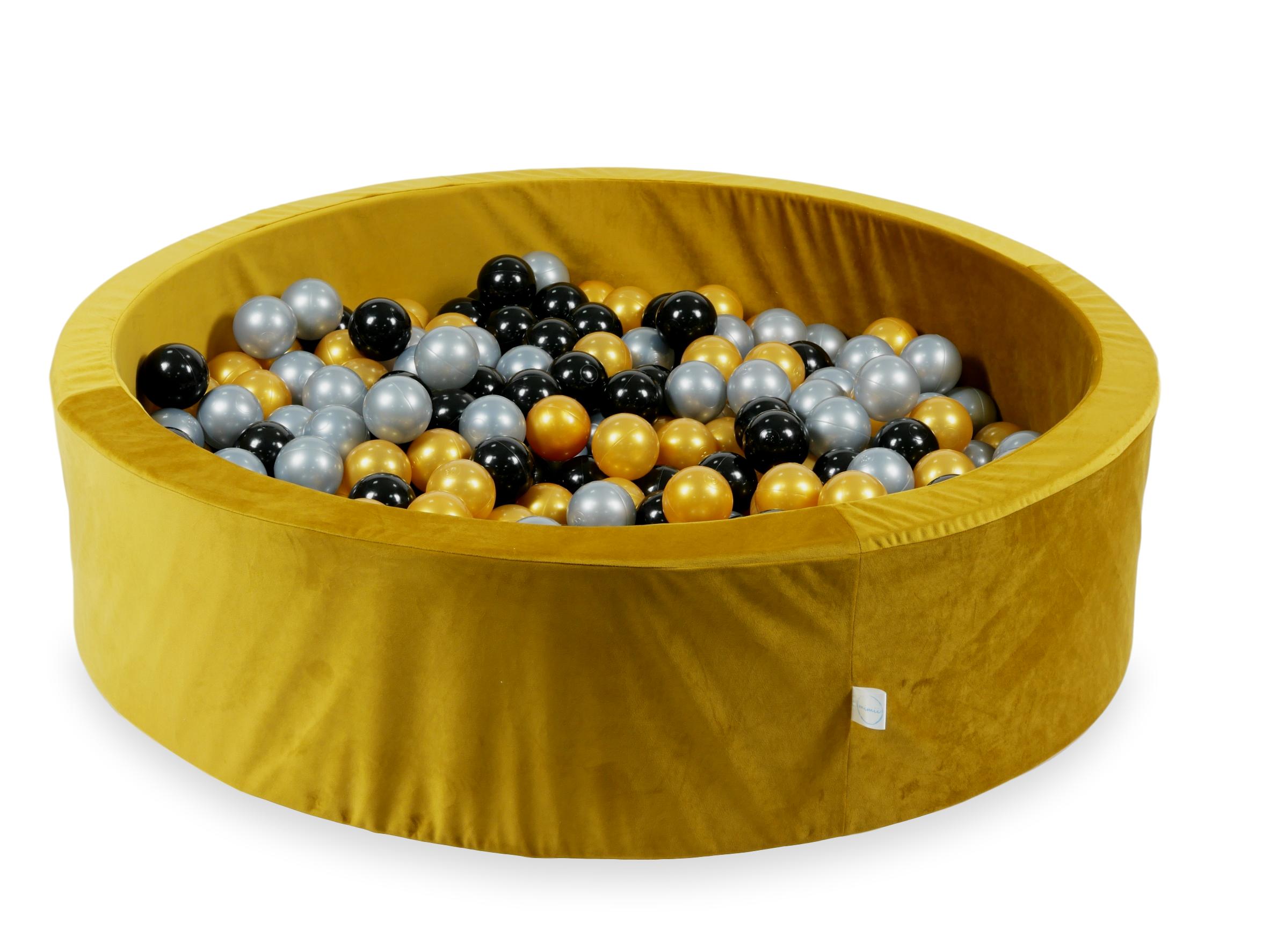 Mimii Bällebad aus Samt in Gold – rund, 110 × 30 cm, mit 400 Bällen