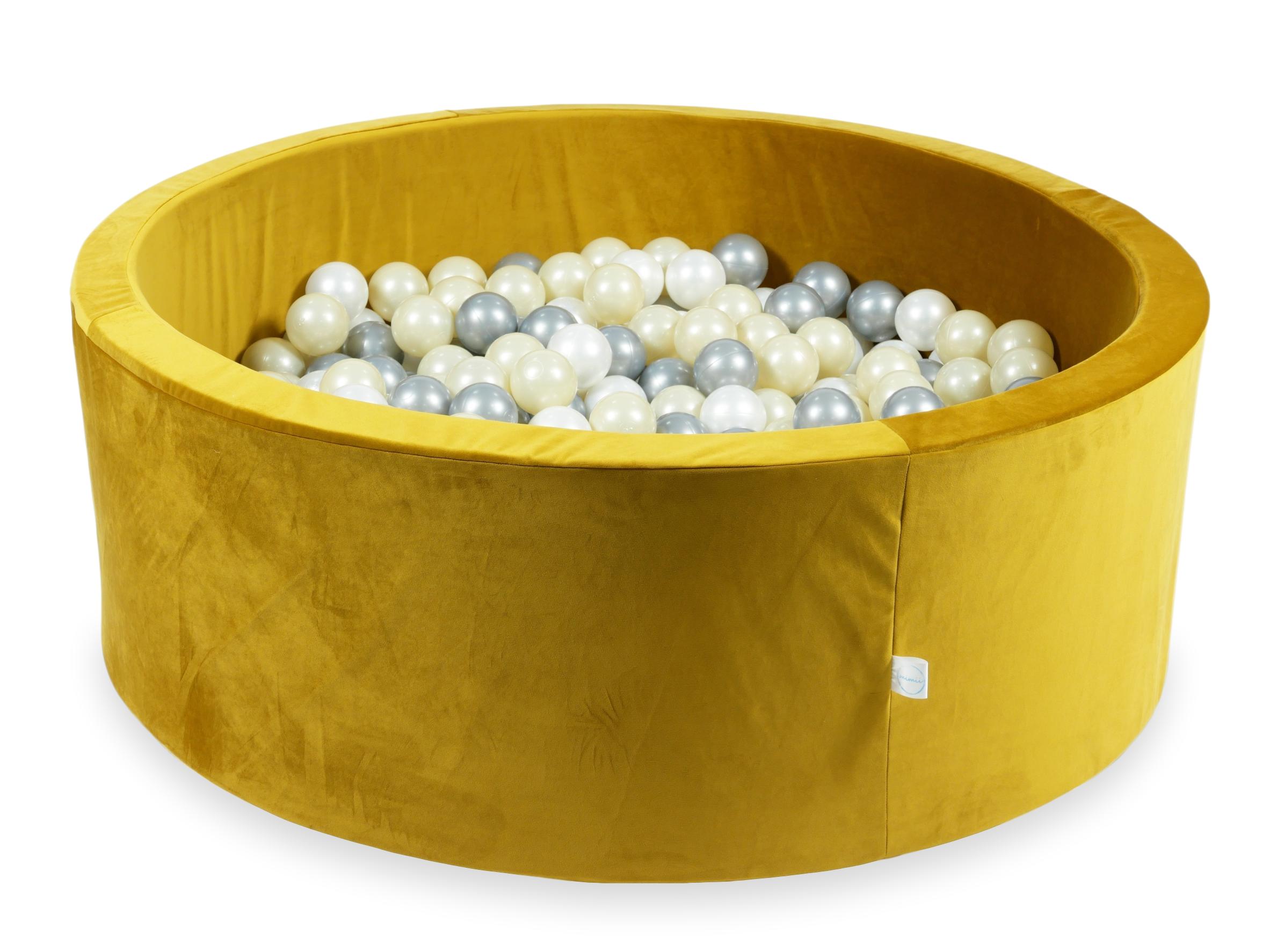Ball pit with balls 110 × 40 cm velvet gold with 500 balls