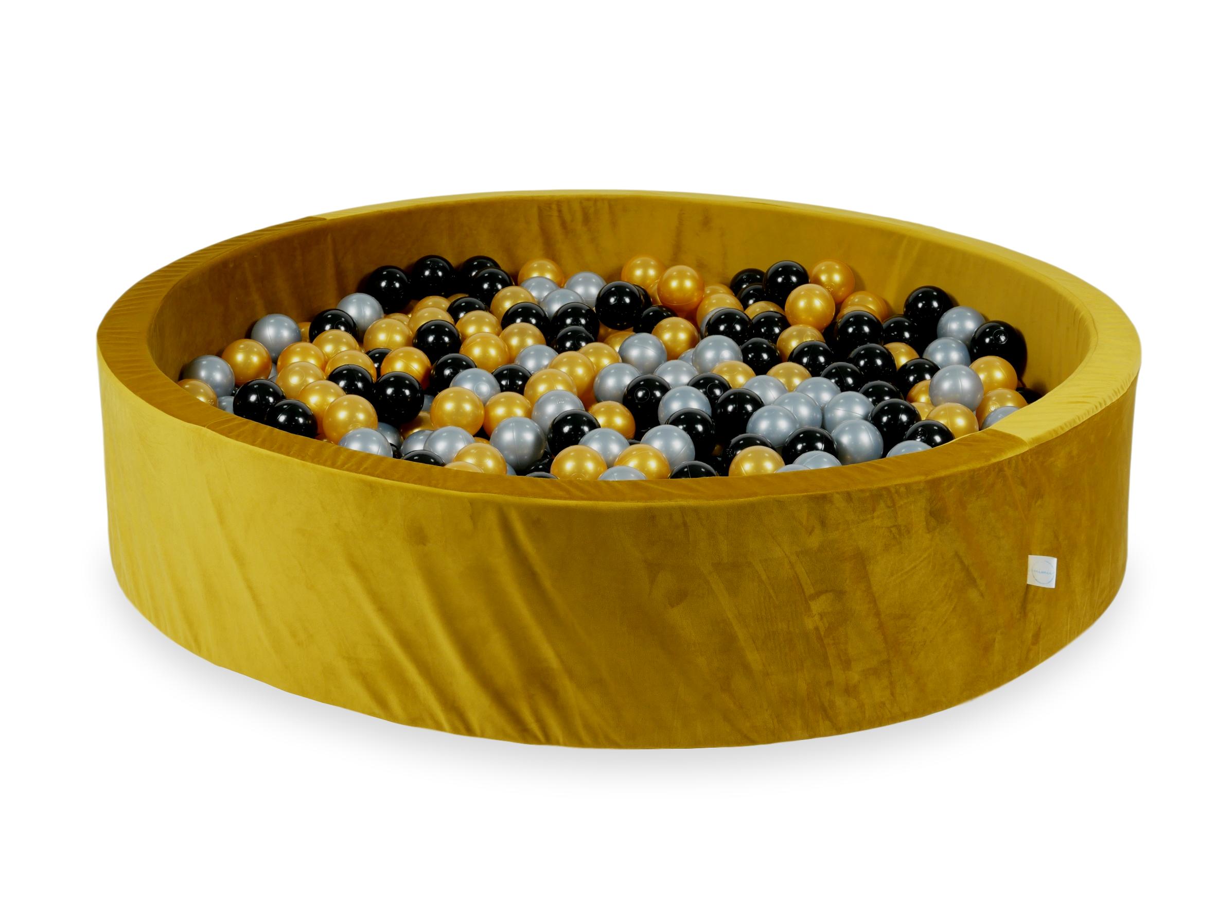 Mimii Bällebad aus Samt in Gold – rund, 130 × 30 cm, mit 600 Bällen