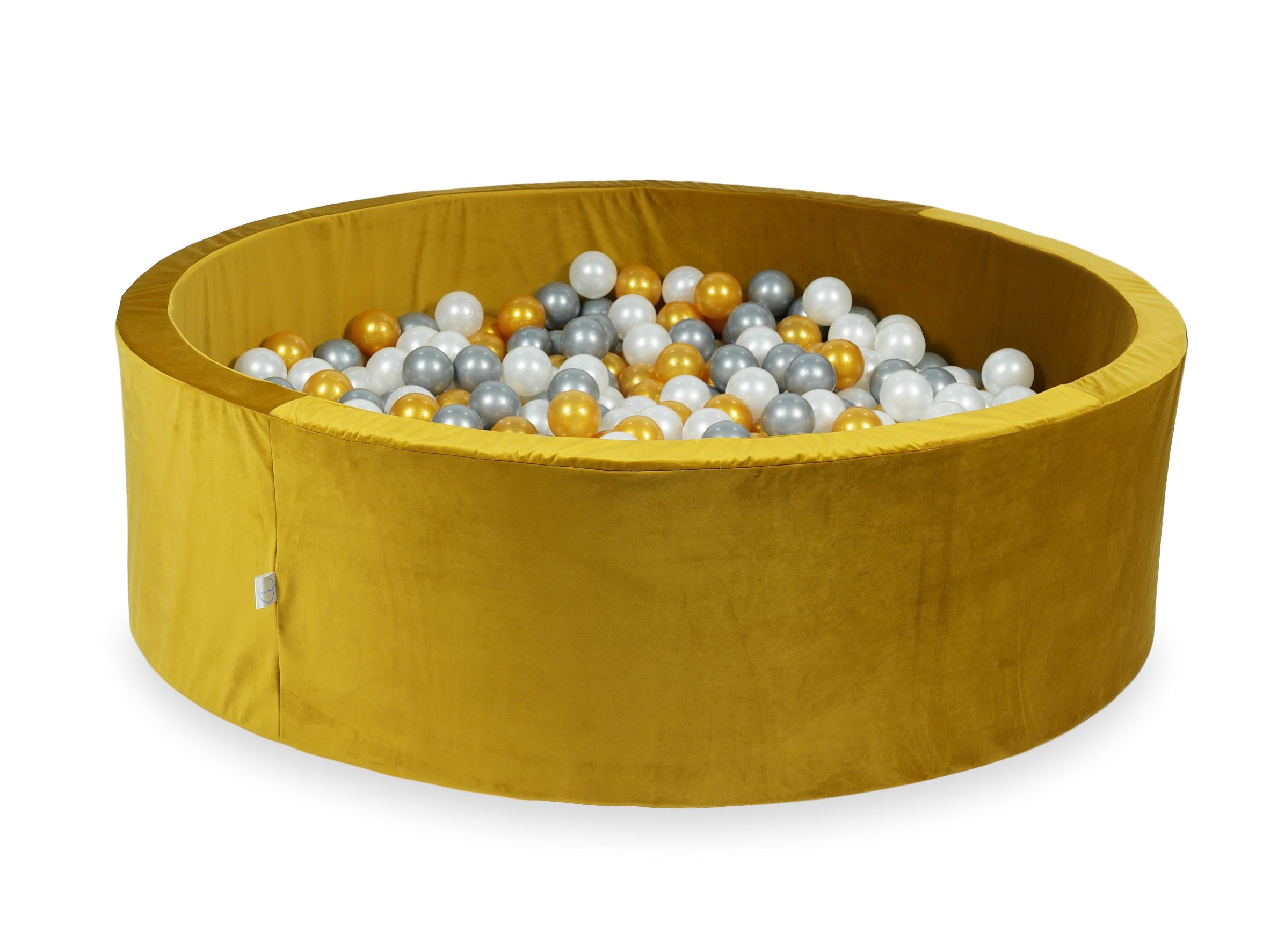 Ball pit with balls 130 × 40 cm velvet gold with 700 balls