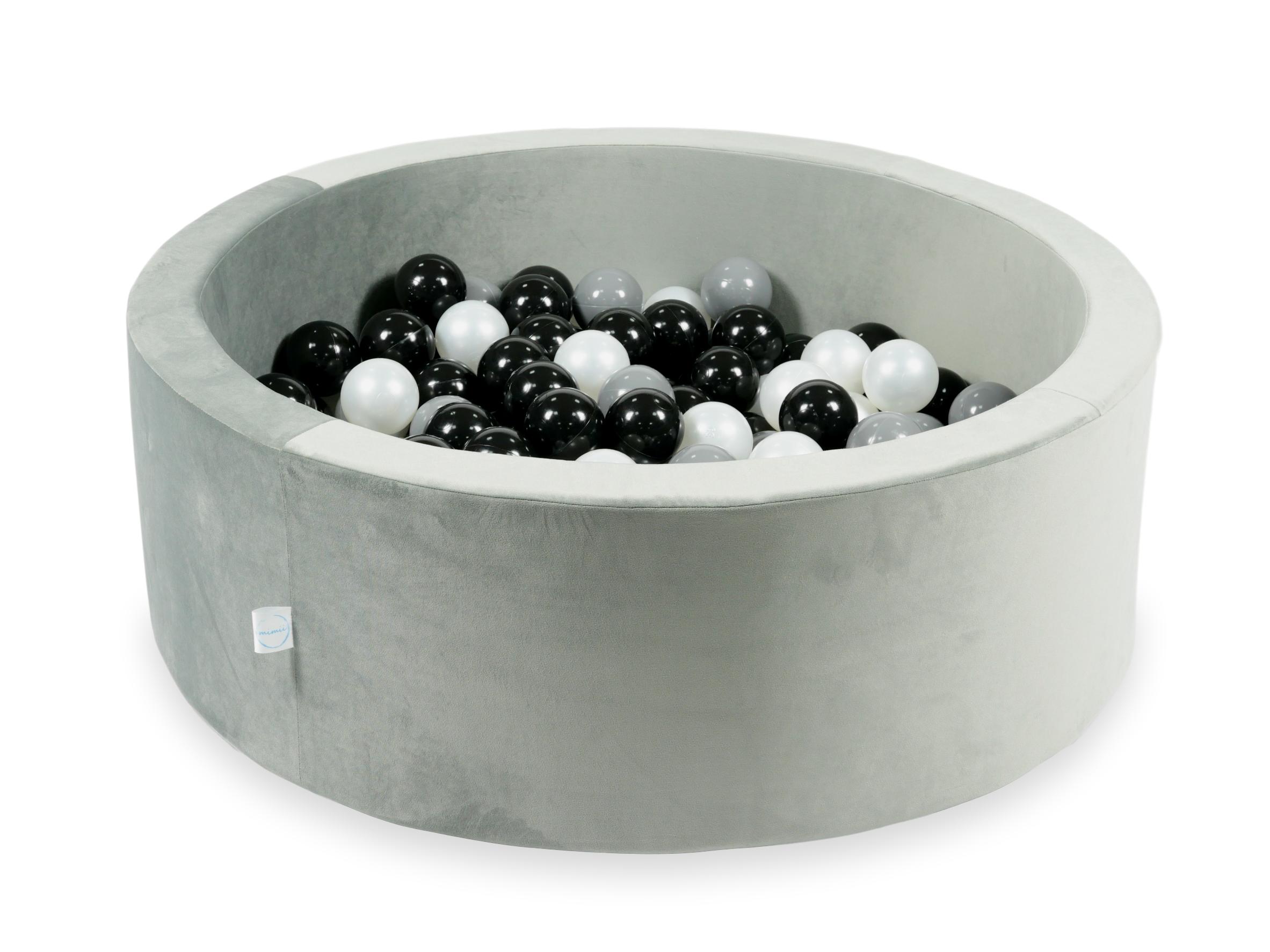 Mimii Bällebad aus Samt in Grau – rund, 90 × 30 cm, mit 200 Bällen