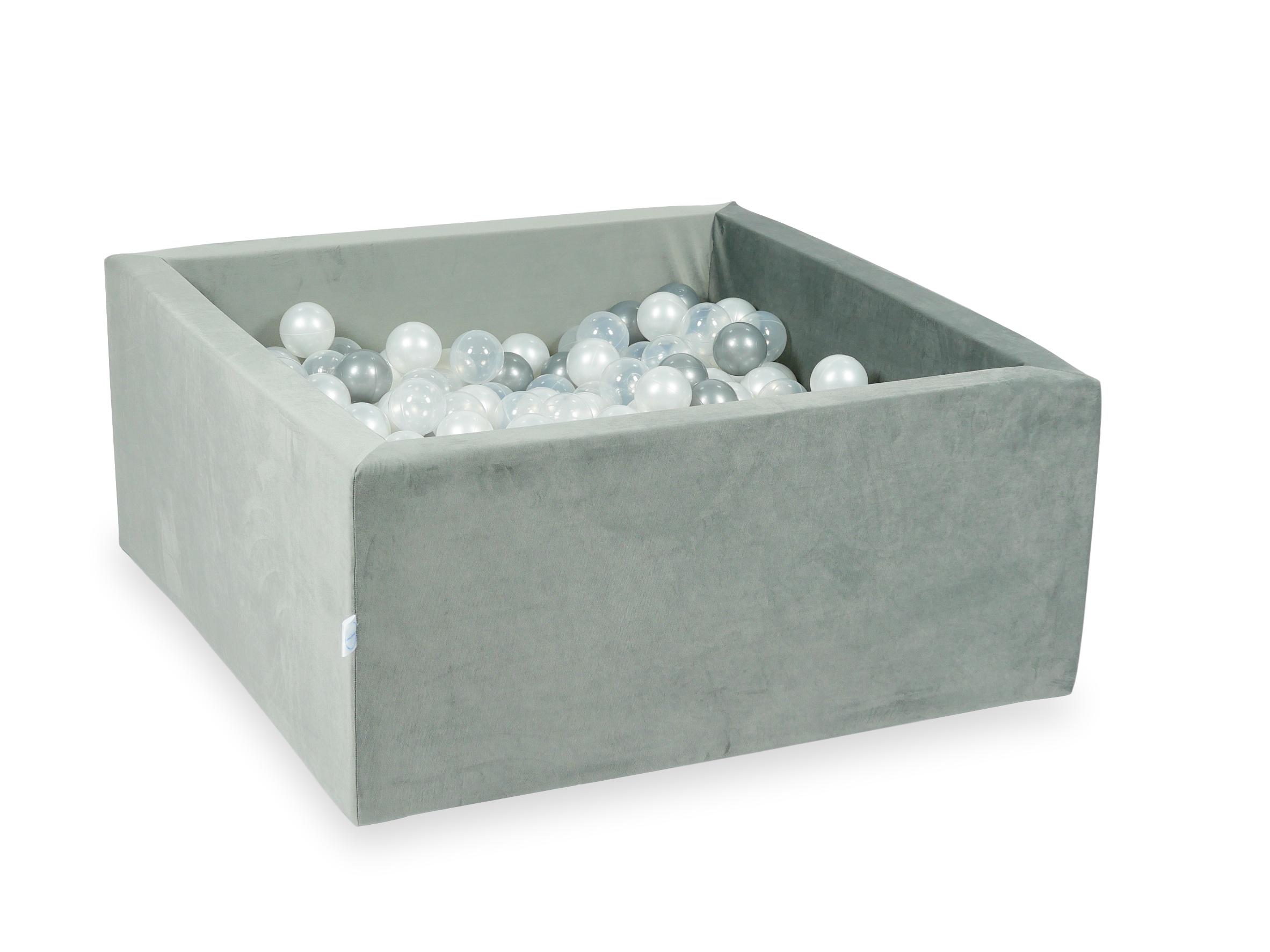 Square ball pit with balls 90 × 90 × 40 cm velvet grey + 400 balls