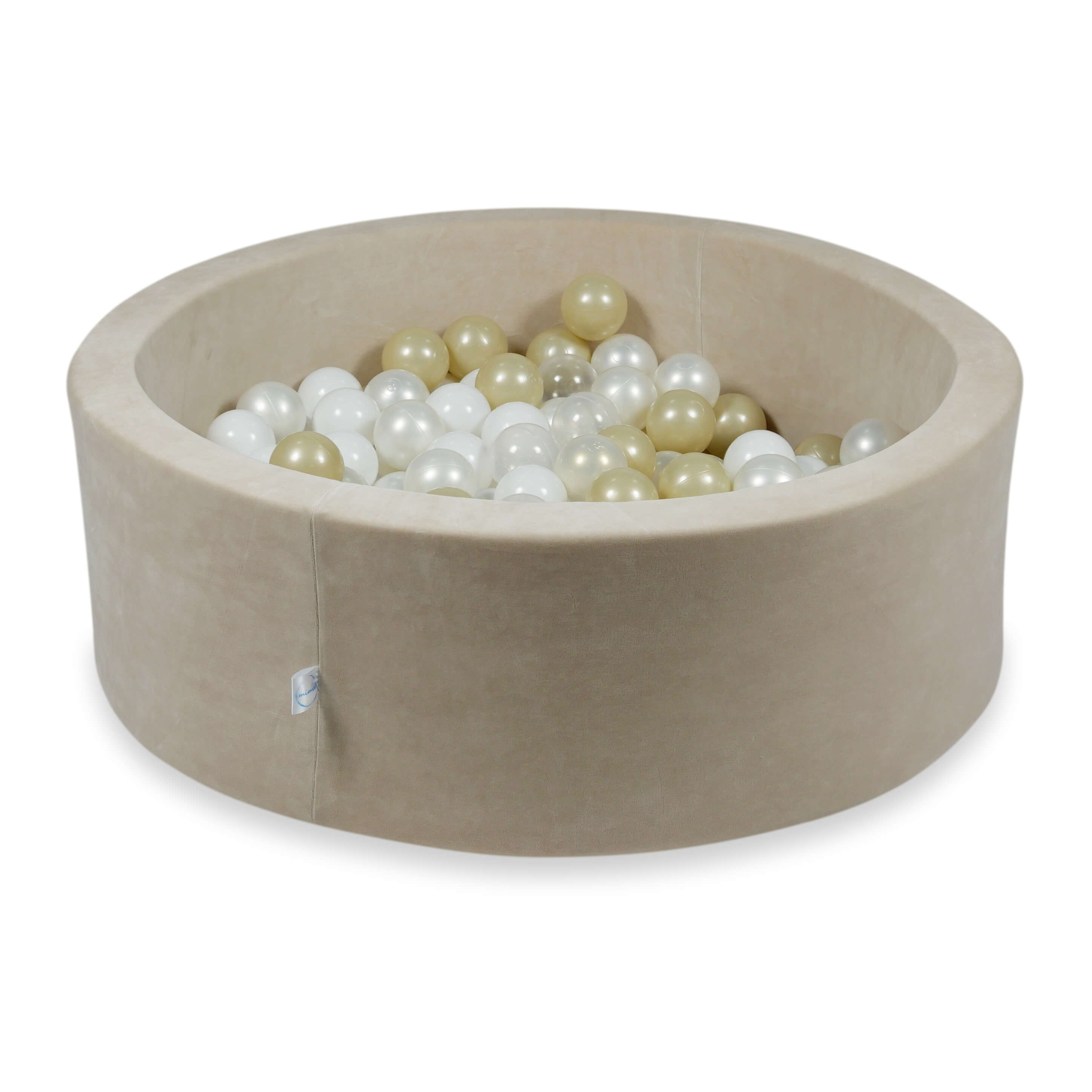 Mimii Bällebad aus Velvet Soft in Beige – rund, 90 × 30 cm, mit 200 Bällen