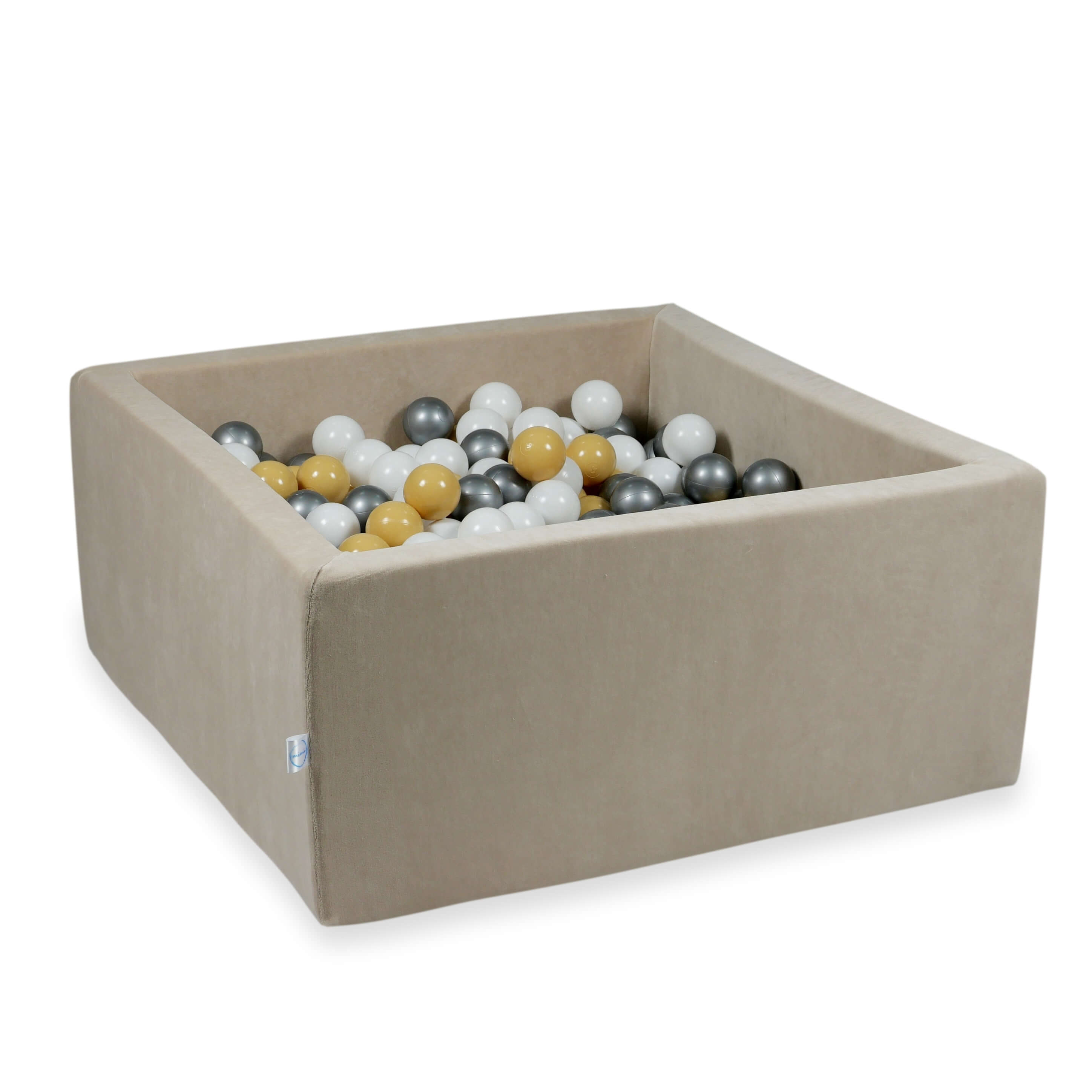 Square ball pit with balls 90 × 90 × 40 cm Velvet Soft beige + 400 balls