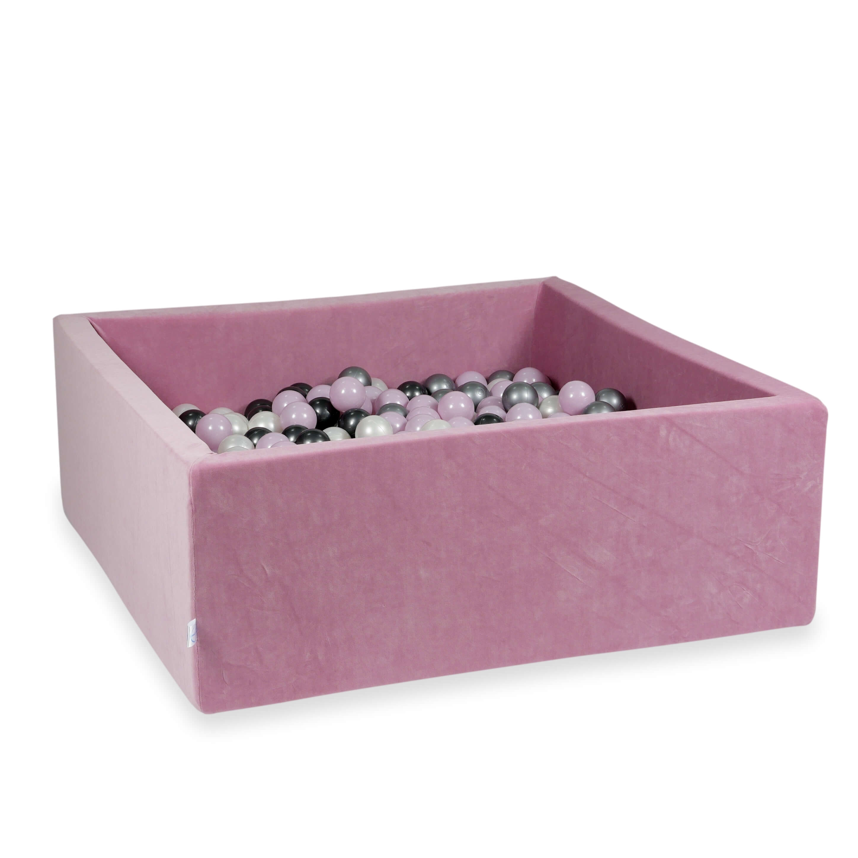 Square ball pit with balls 110 × 110 × 40 cm Velvet Soft pink + 600 balls