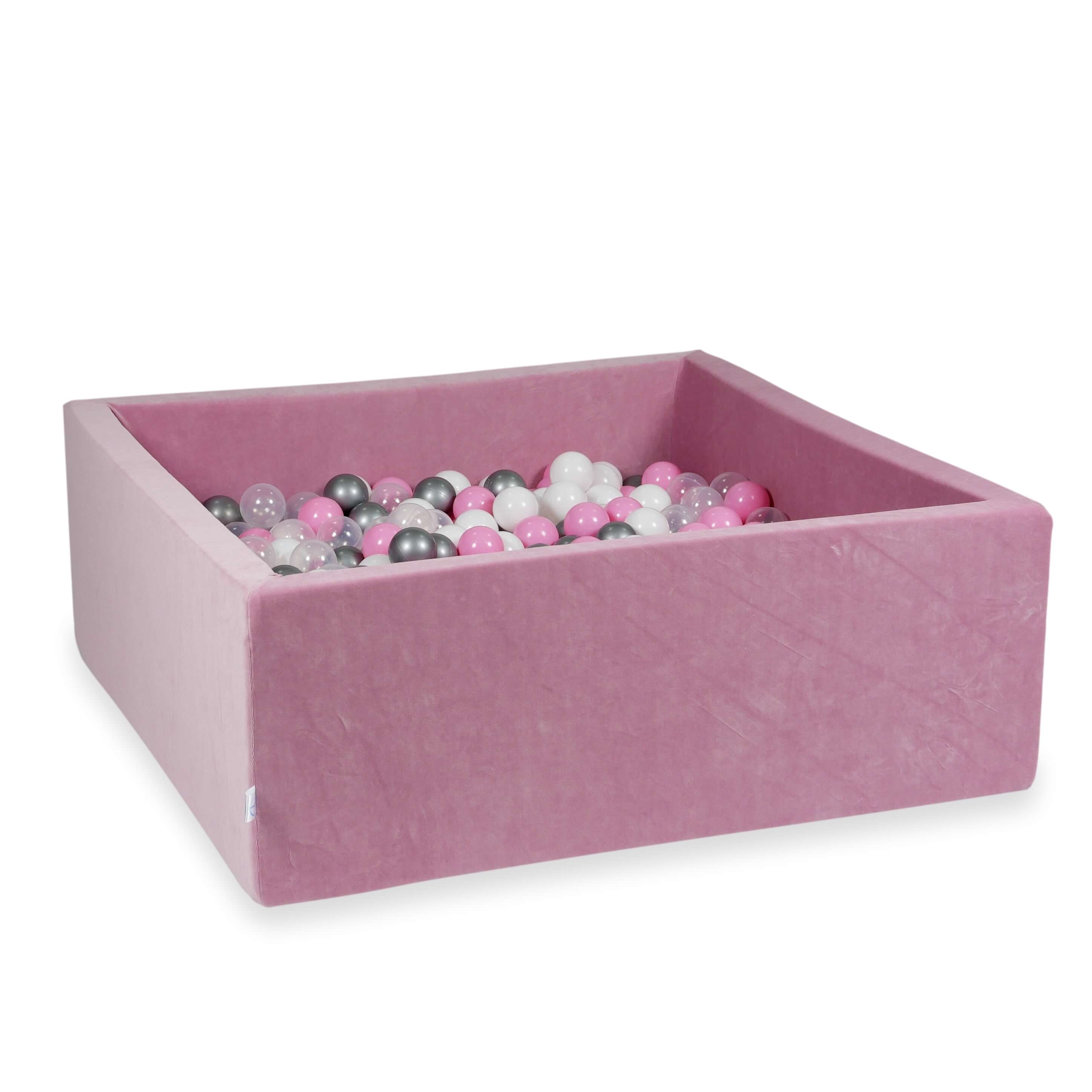 Kwadratowy basen z kulkami 110x110x40 cm Velvet Soft różowy + 600 piłek