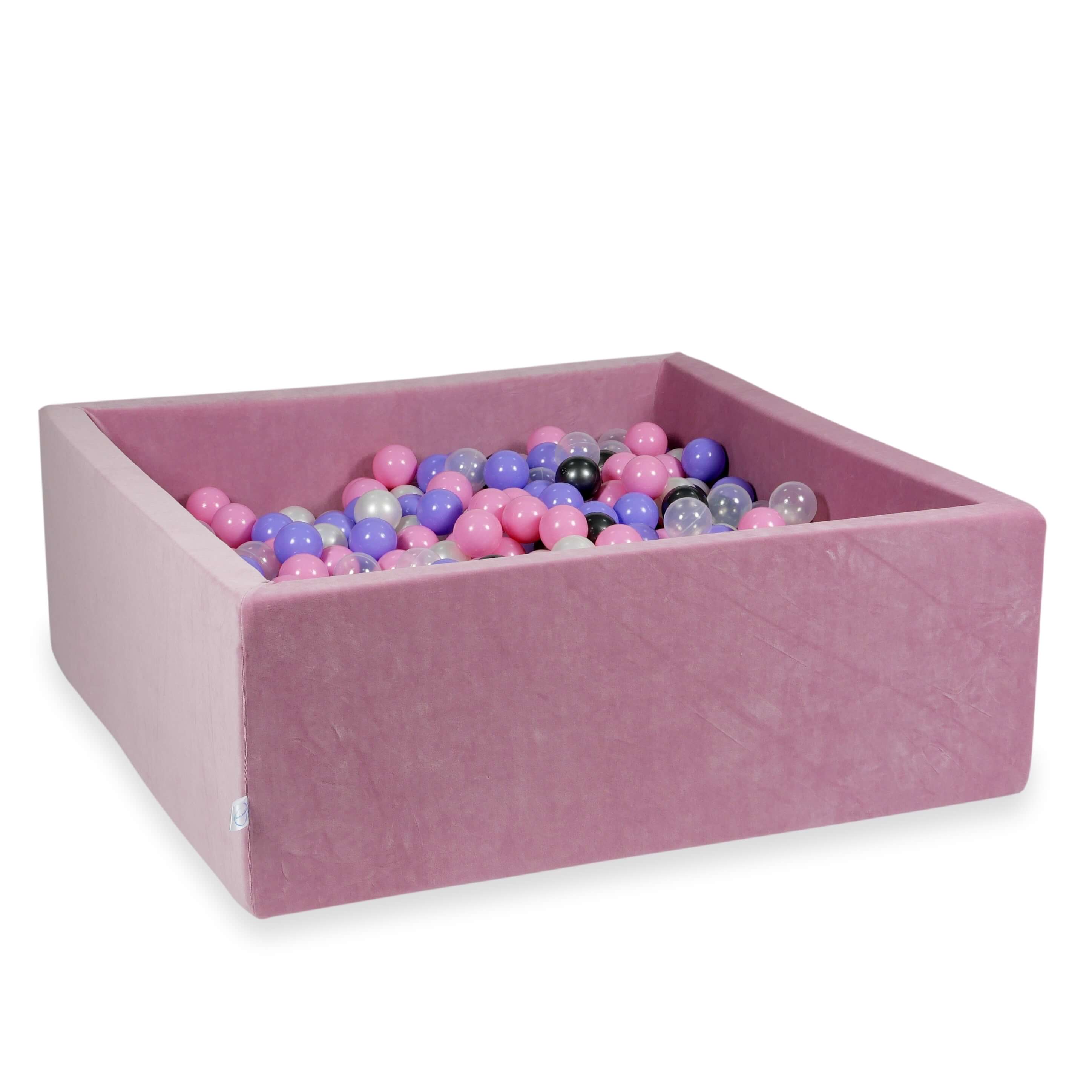 Square ball pit with balls 110 × 110 × 40 cm Velvet Soft pink + 600 balls