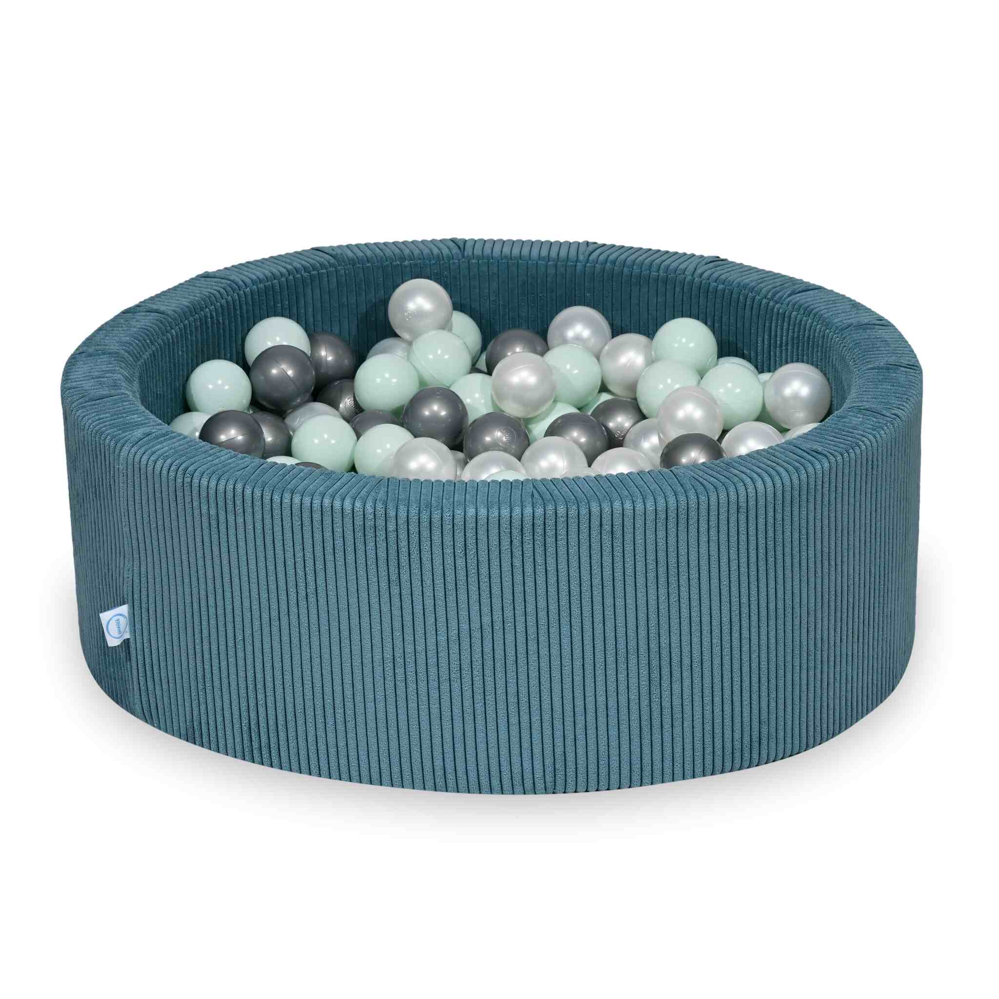 Mimii Bällebad aus Cord in Blau – rund, 90 × 30 cm, mit 200 Bällen