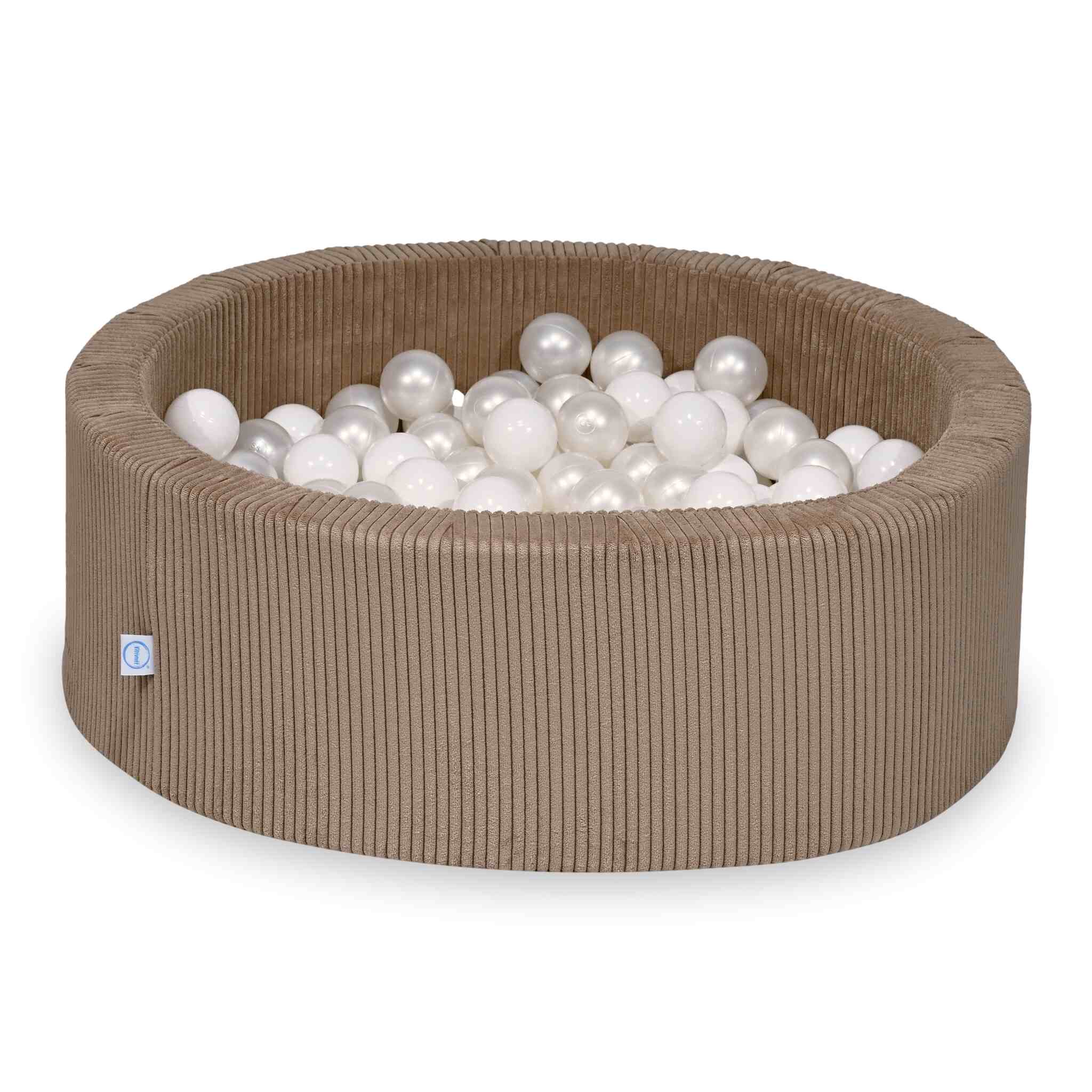 Mimii Bällebad aus Cord in Toffee – rund, 90 × 30 cm, mit 200 Bällen