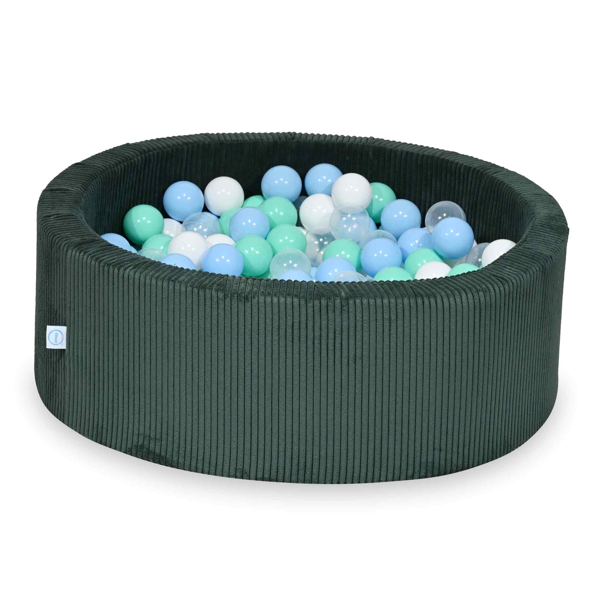 Mimii Bällebad aus Cord in Grün – rund, 90 × 30 cm, mit 200 Bällen