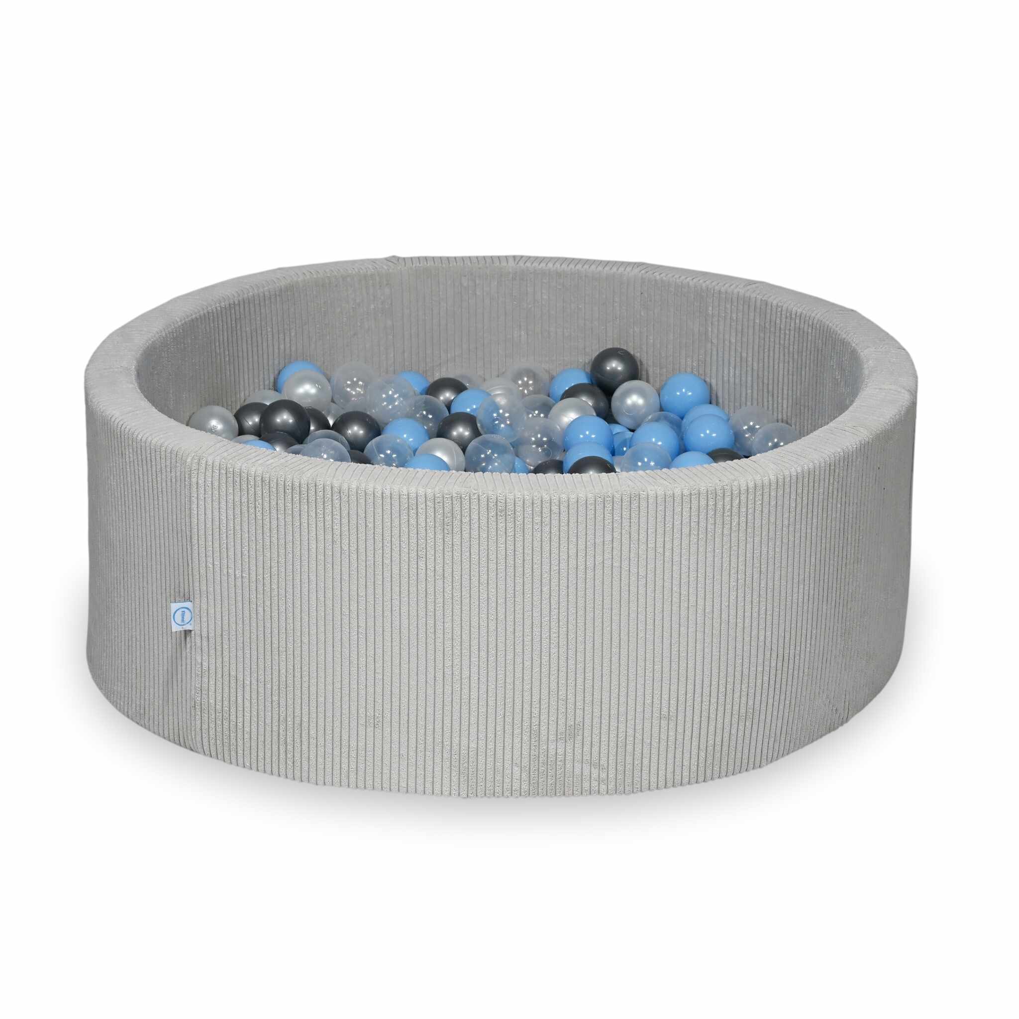 Mimii Bällebad aus Cord in Grau – rund, 110 × 40 cm, mit 500 Bällen