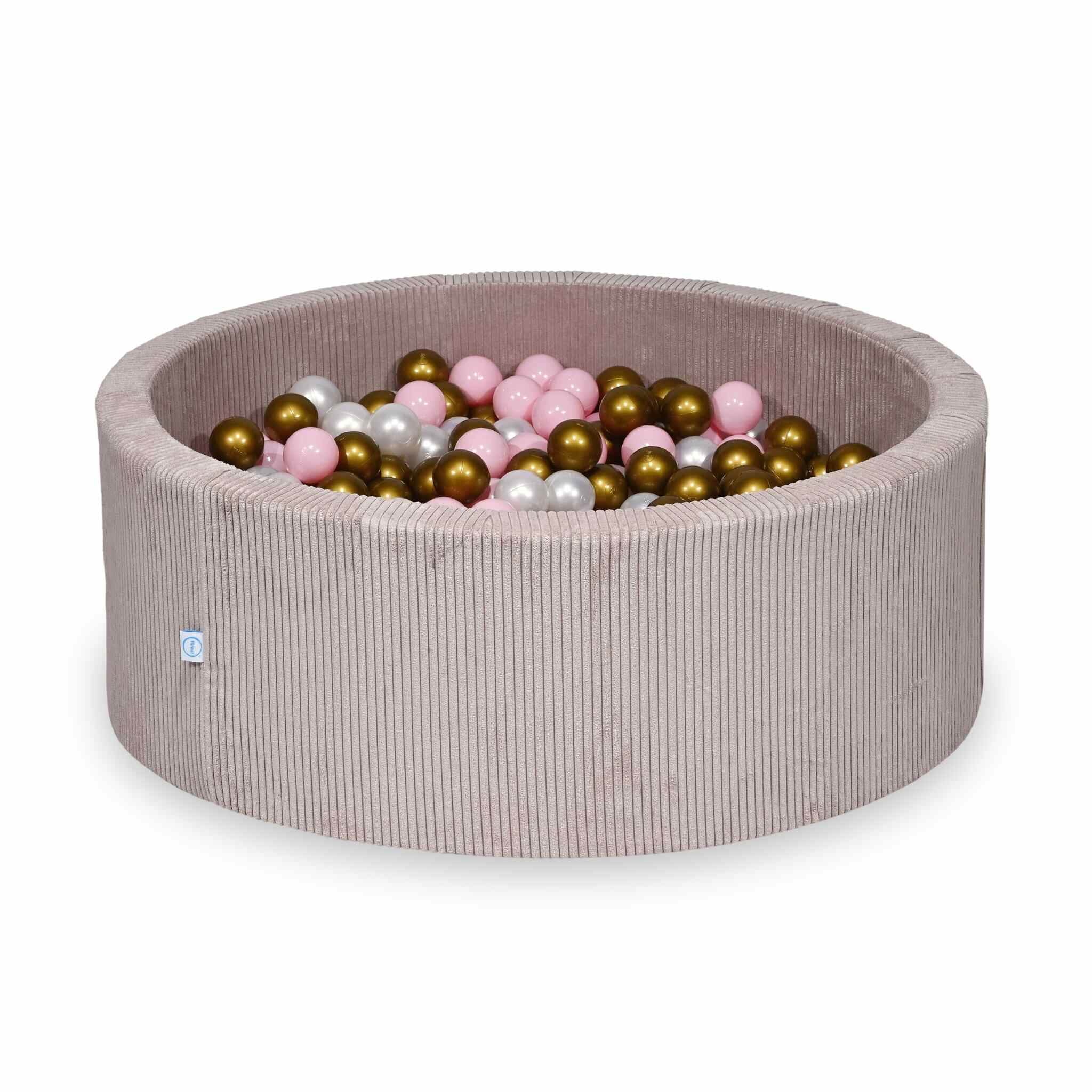 Mimii Bällebad aus Cord in Hellrosa – rund, 110 × 40 cm, mit 500 Bällen