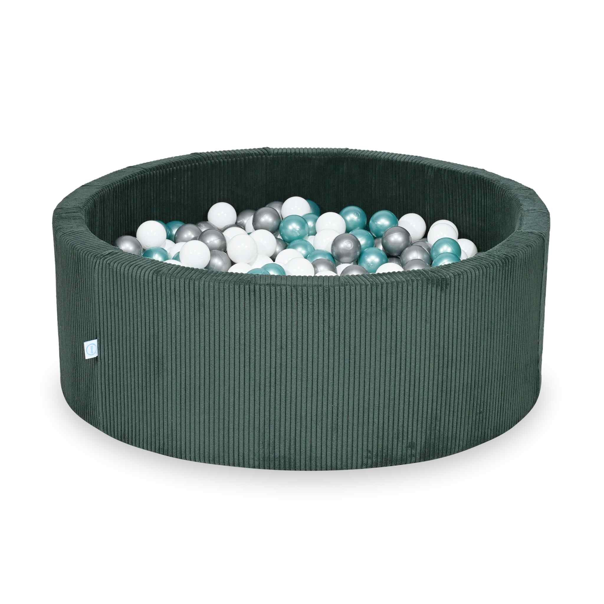 Mimii Bällebad aus Cord in Grün – rund, 110 × 40 cm, mit 500 Bällen