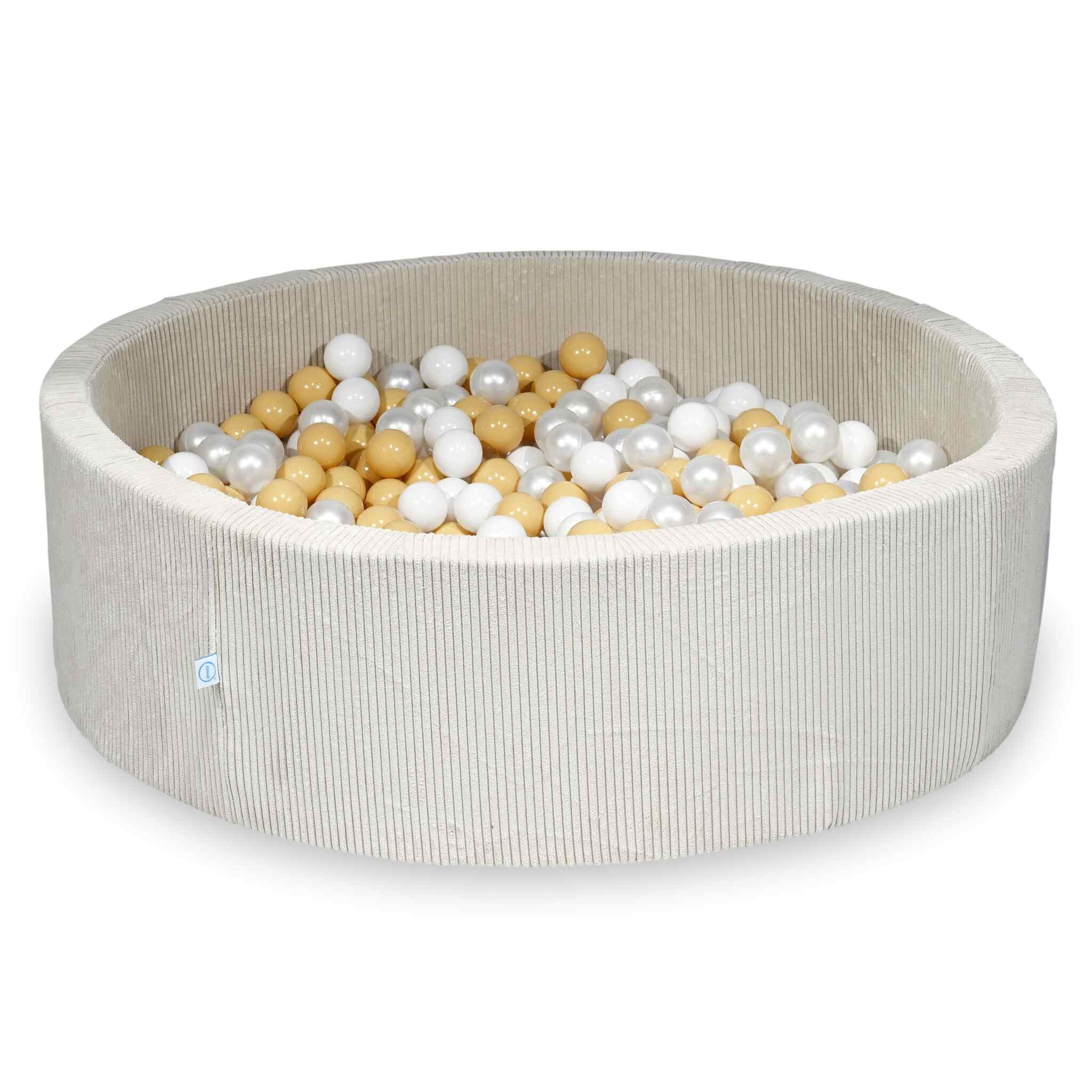 Mimii Bällebad aus Cord in Beige – rund, 130 × 40 cm, mit 700 Bällen