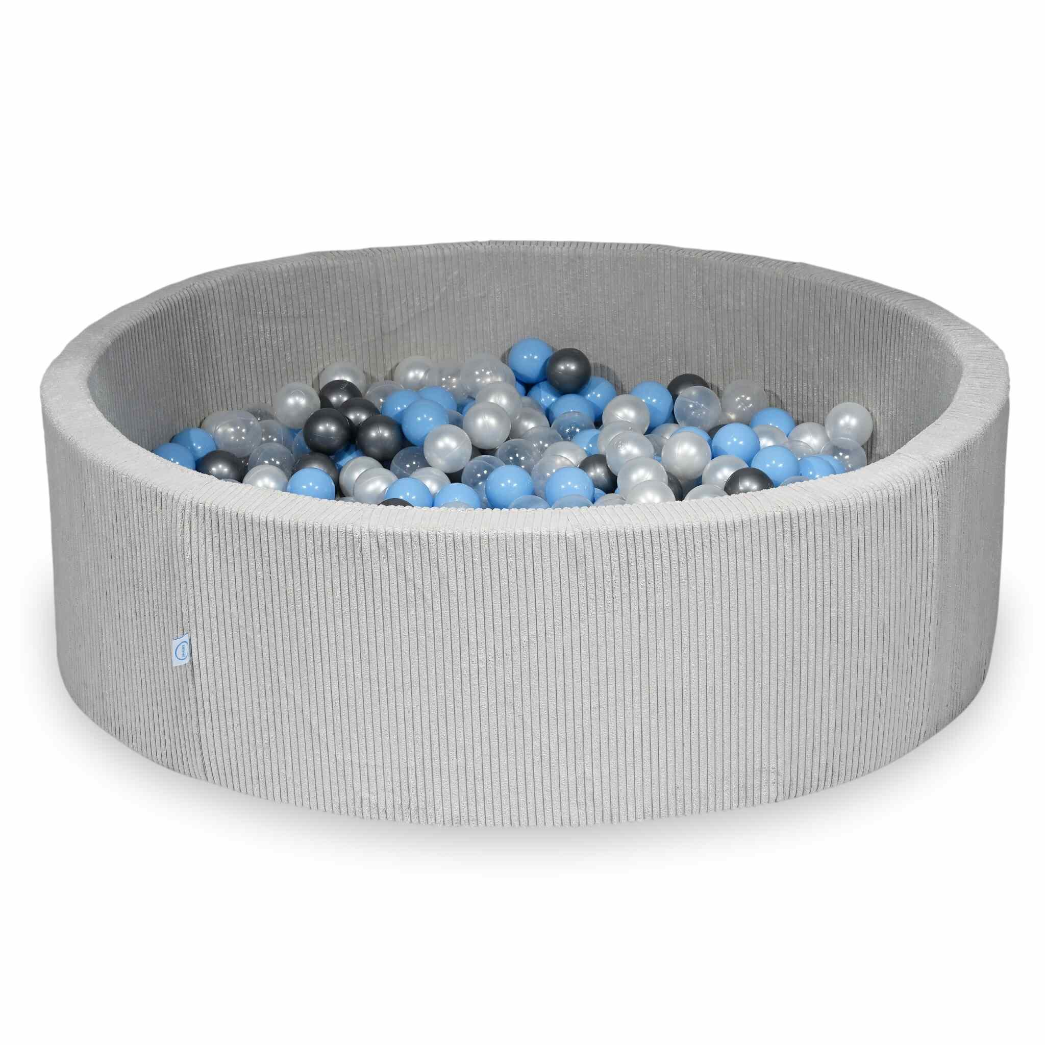 Mimii Bällebad aus Cord in Grau – rund, 130 × 40 cm, mit 700 Bällen