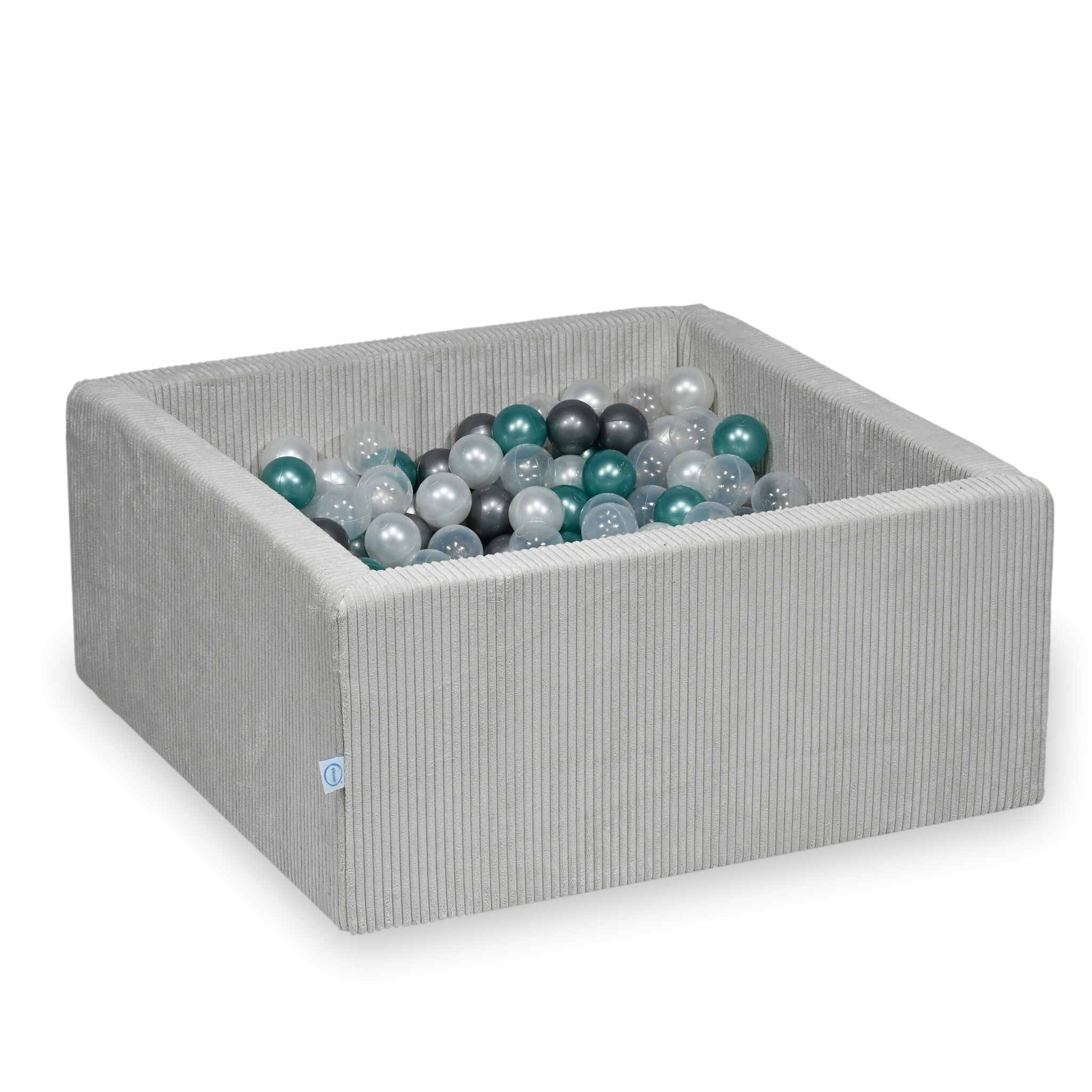 Kwadratowy basen z kulkami 90x90x40 cm sztruks szary + 400 piłek