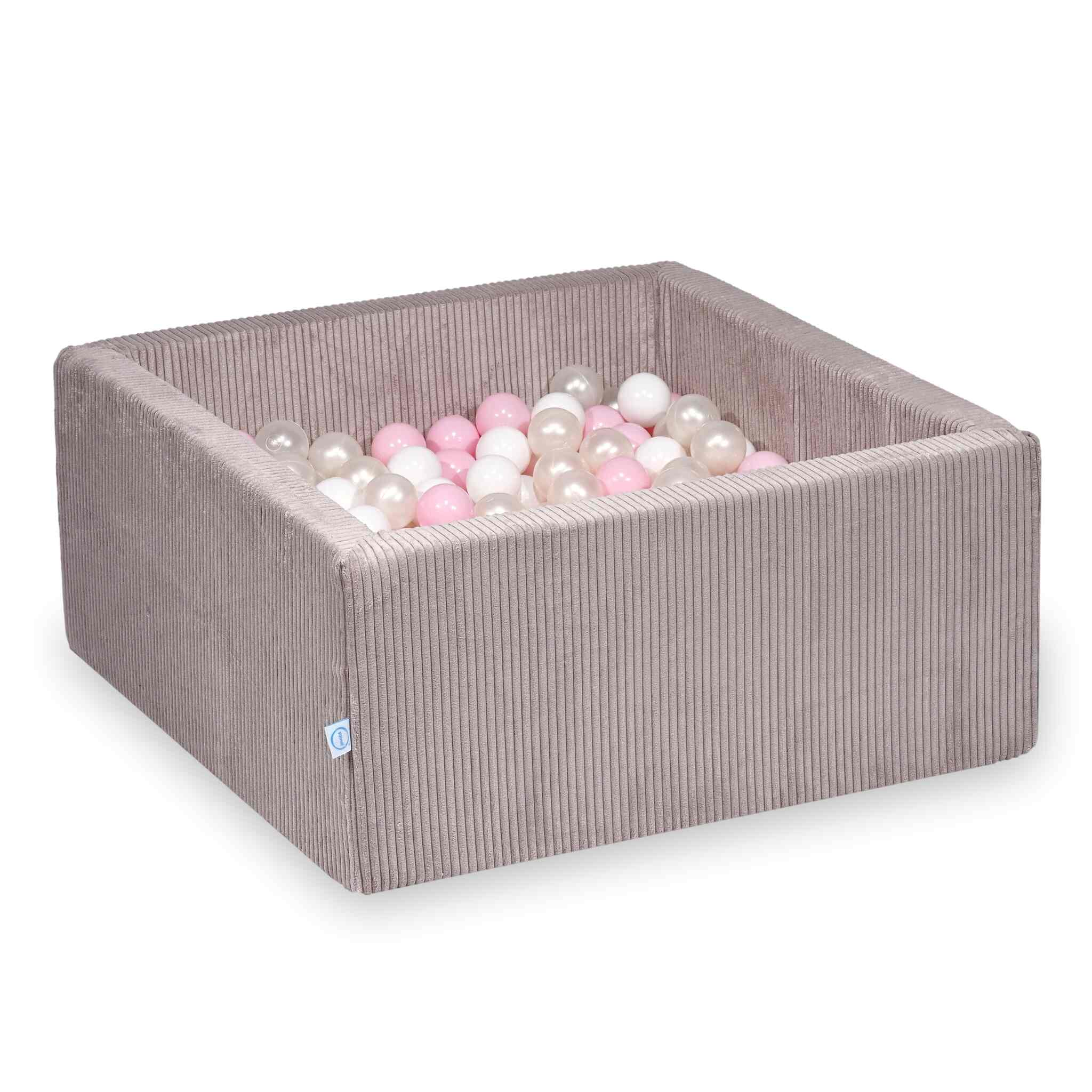 Mimii Bällebad aus Cord in Hellrosa – quadratisch, 90 × 90 × 40 cm, mit 400 Bällen