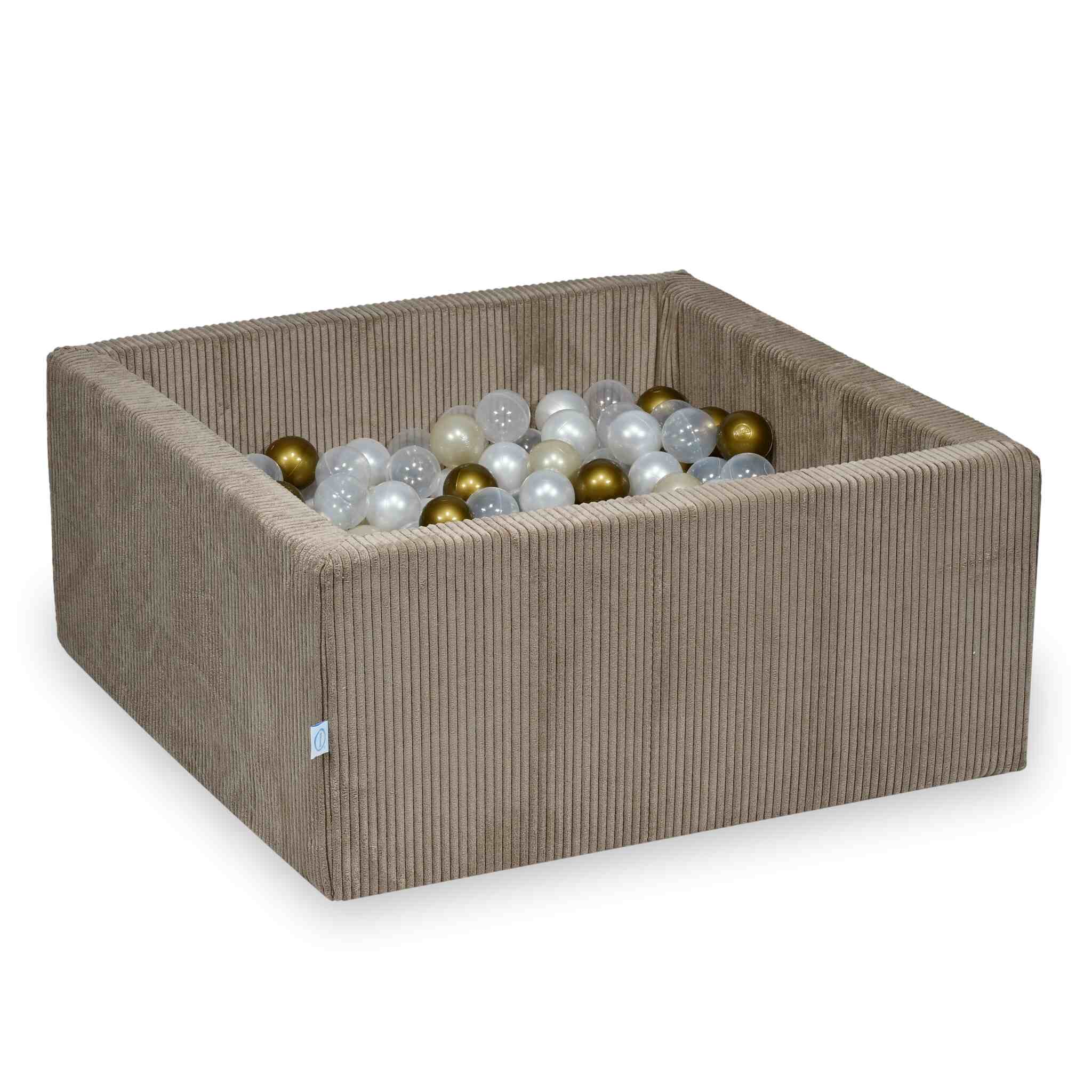 Square ball pit with balls 90 × 90 × 40 cm corduroy toffee + 400 balls