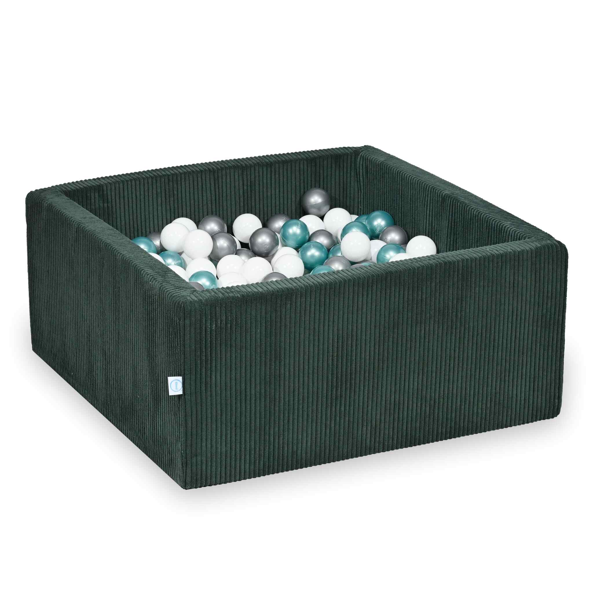 Mimii Bällebad aus Cord in Grün – quadratisch, 90 × 90 × 40 cm, mit 400 Bällen