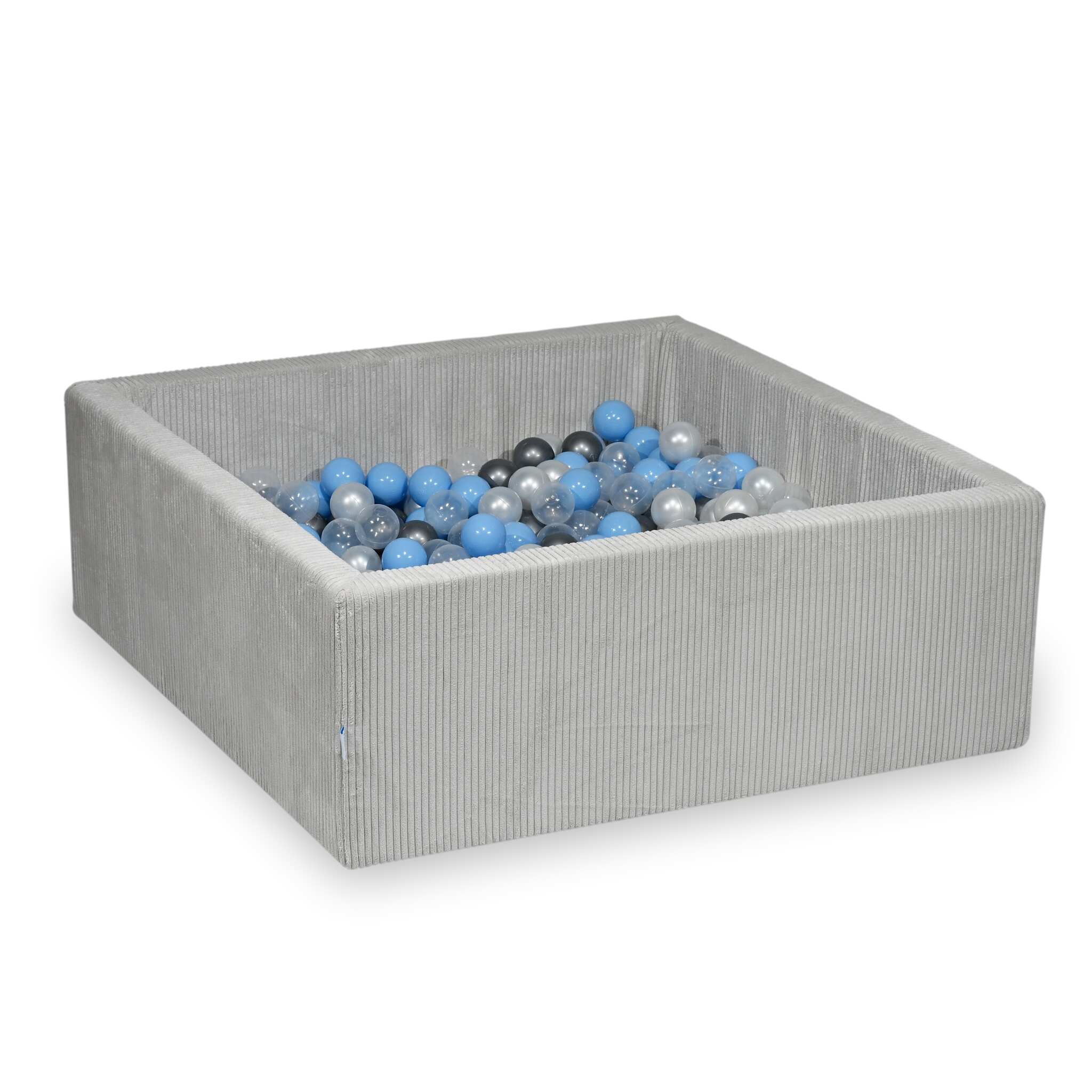 Mimii Bällebad aus Cord in Grau – quadratisch, 110 × 110 × 40 cm, mit 600 Bällen
