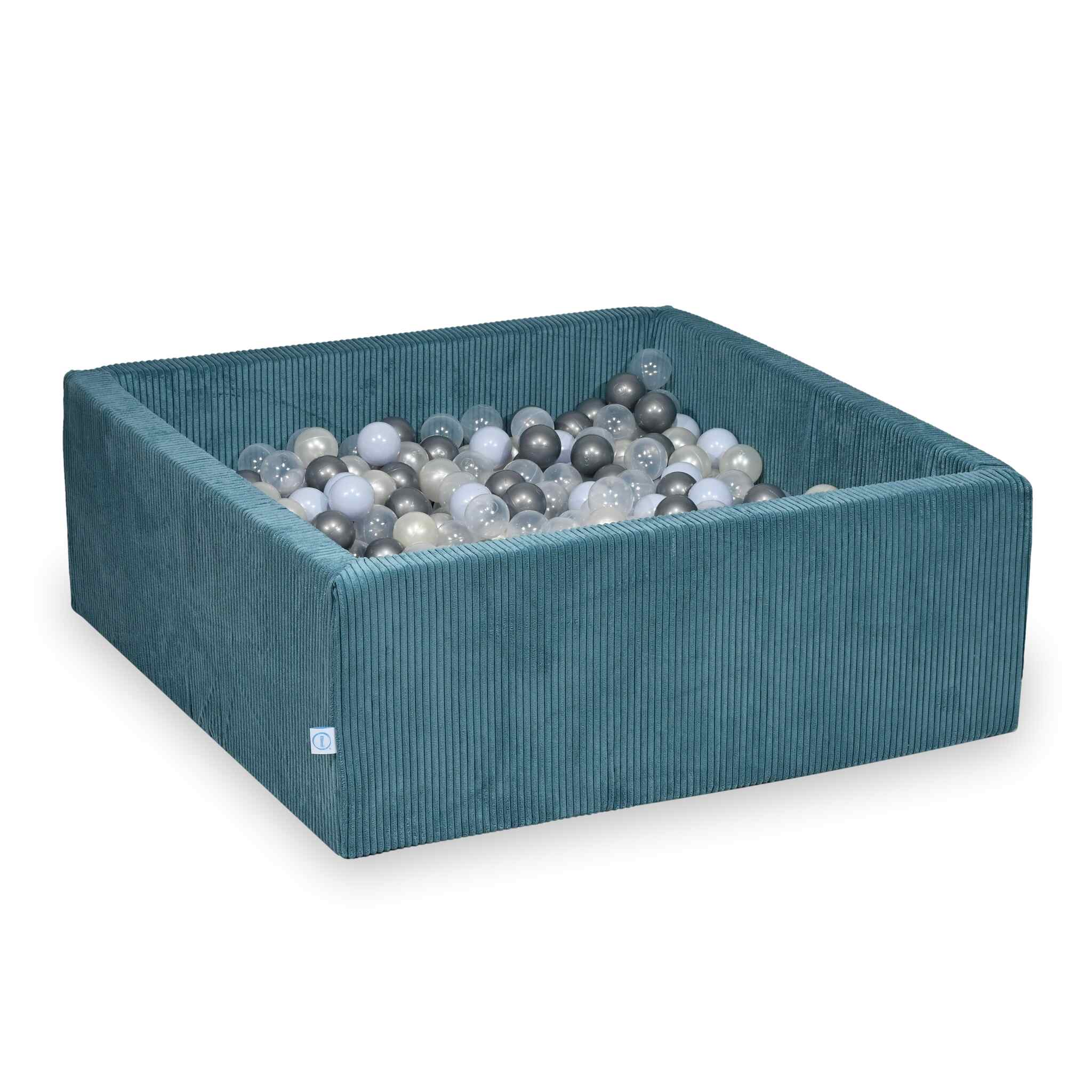 Square ball pit with balls 110 × 110 × 40 cm corduroy blue + 600 balls