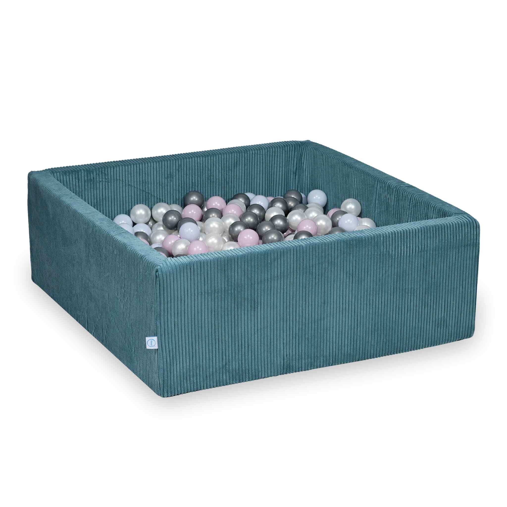 Square ball pit with balls 110 × 110 × 40 cm corduroy blue + 600 balls