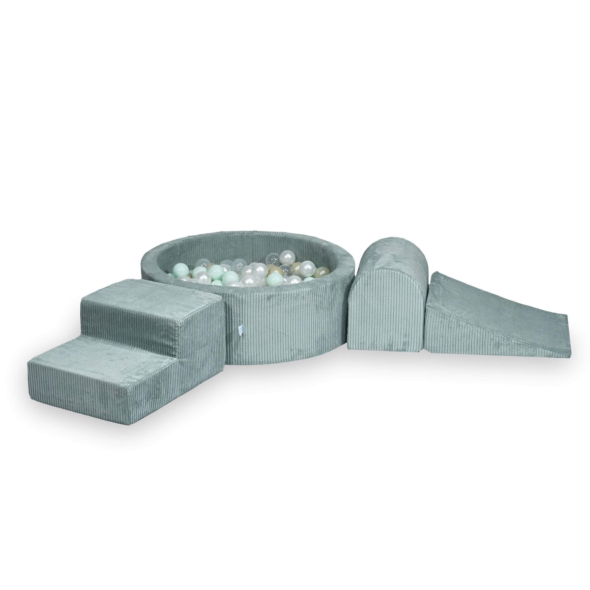 Piankowy plac zabaw z okrągłym basenem 90x30 cm sztruks jasnomiętowy + 200 piłek