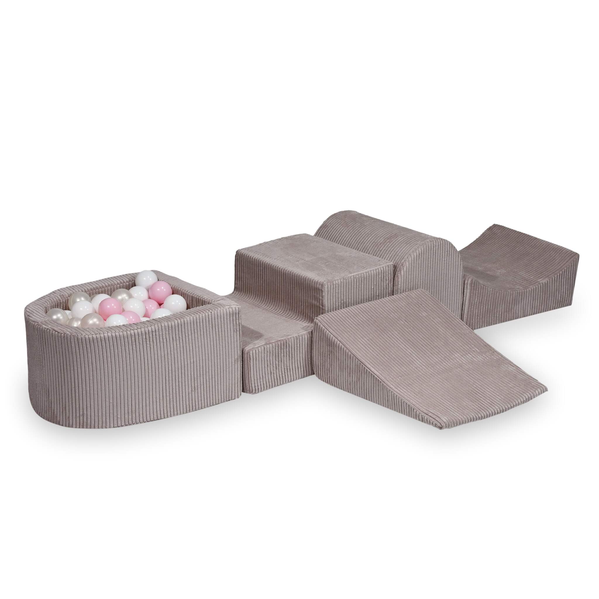 Mimii Schaumstoff-Spielset mit Hügel und Mini-Bällebad aus Cord in Hellrosa – mit 100 Bällen