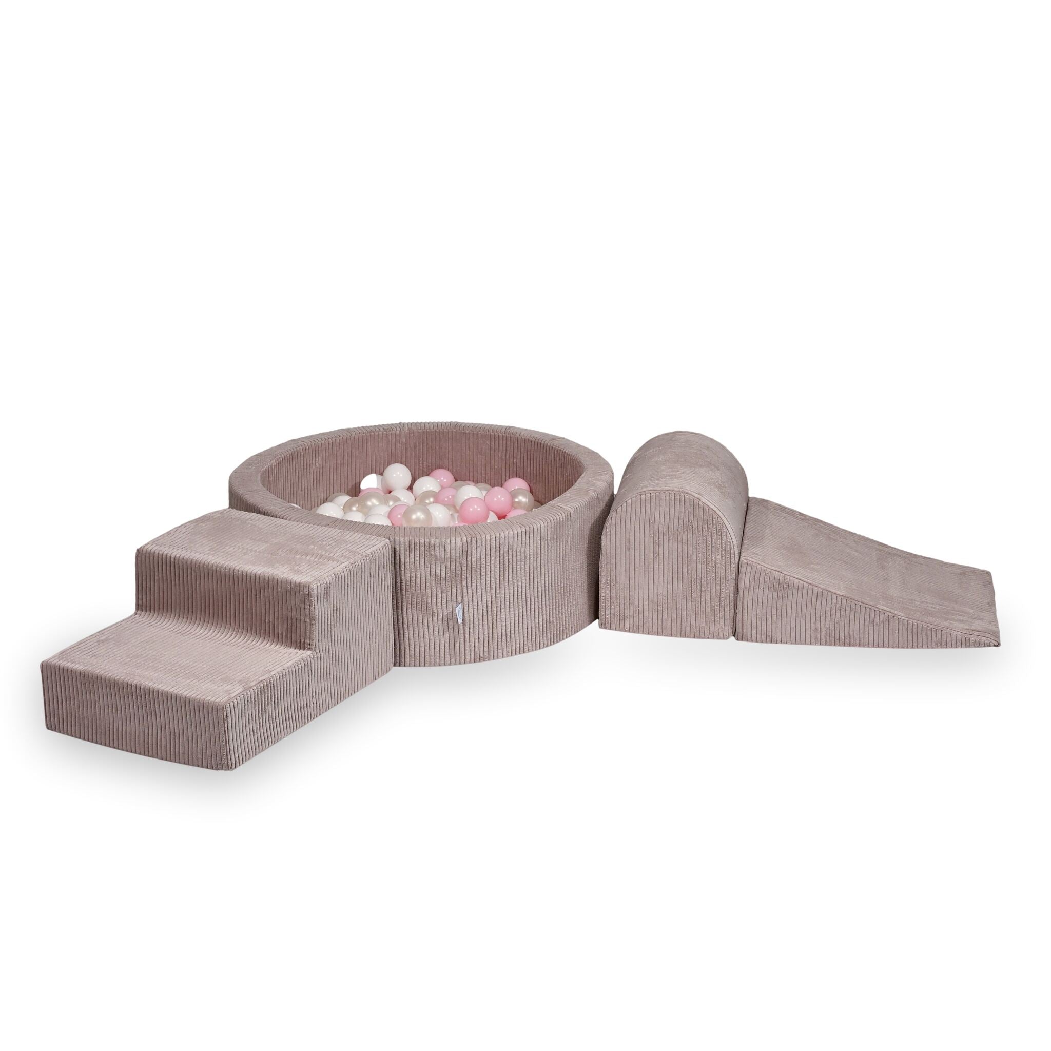 Mimii Schaumstoff-Spielset mit rundem Bällebad 90 × 30 cm aus Cord in Hellrosa – mit 200 Bällen