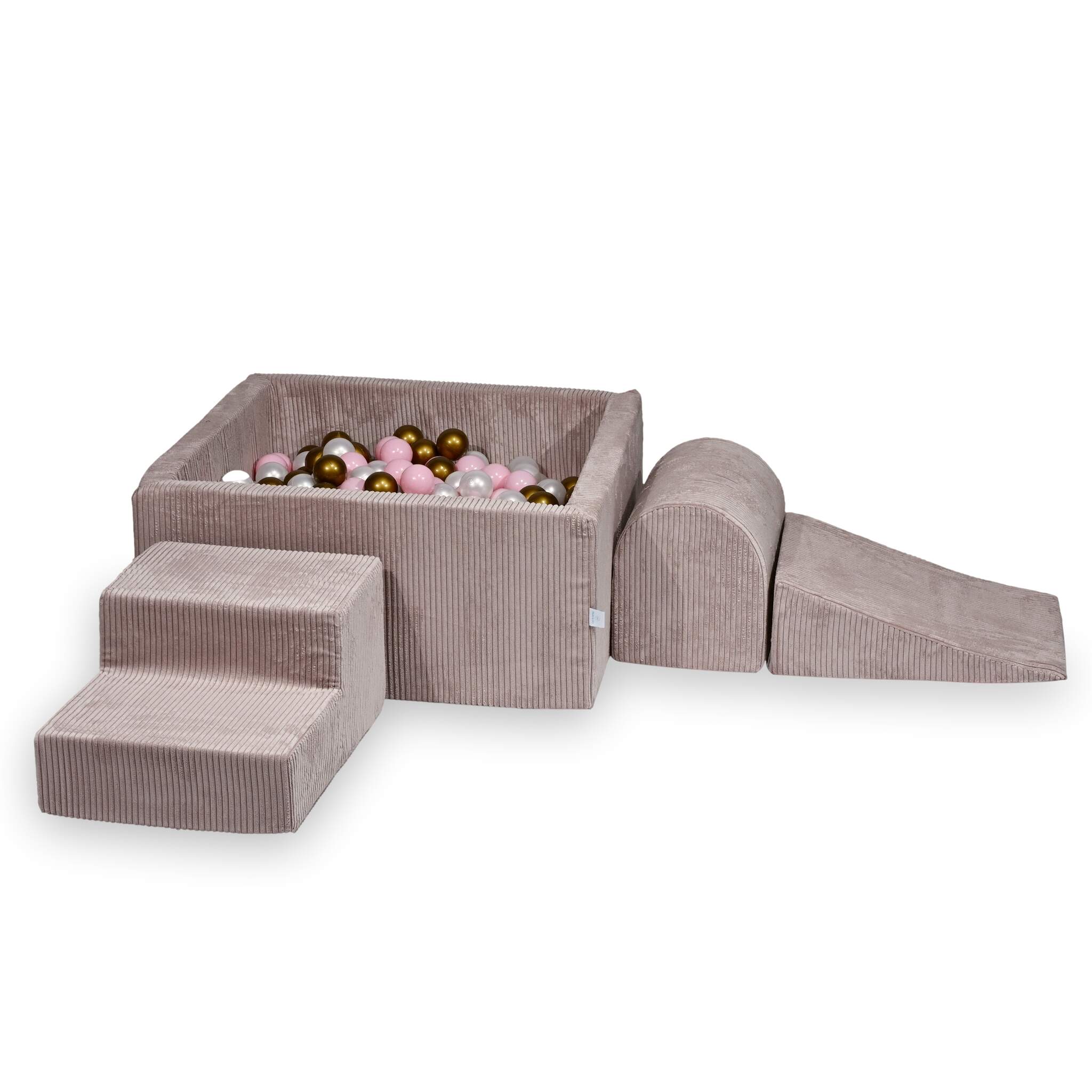 Mimii Schaumstoff-Spielset mit quadratischem Bällebad aus Cord in Hellrosa – 90 × 90 × 40 cm, mit 400 Bällen