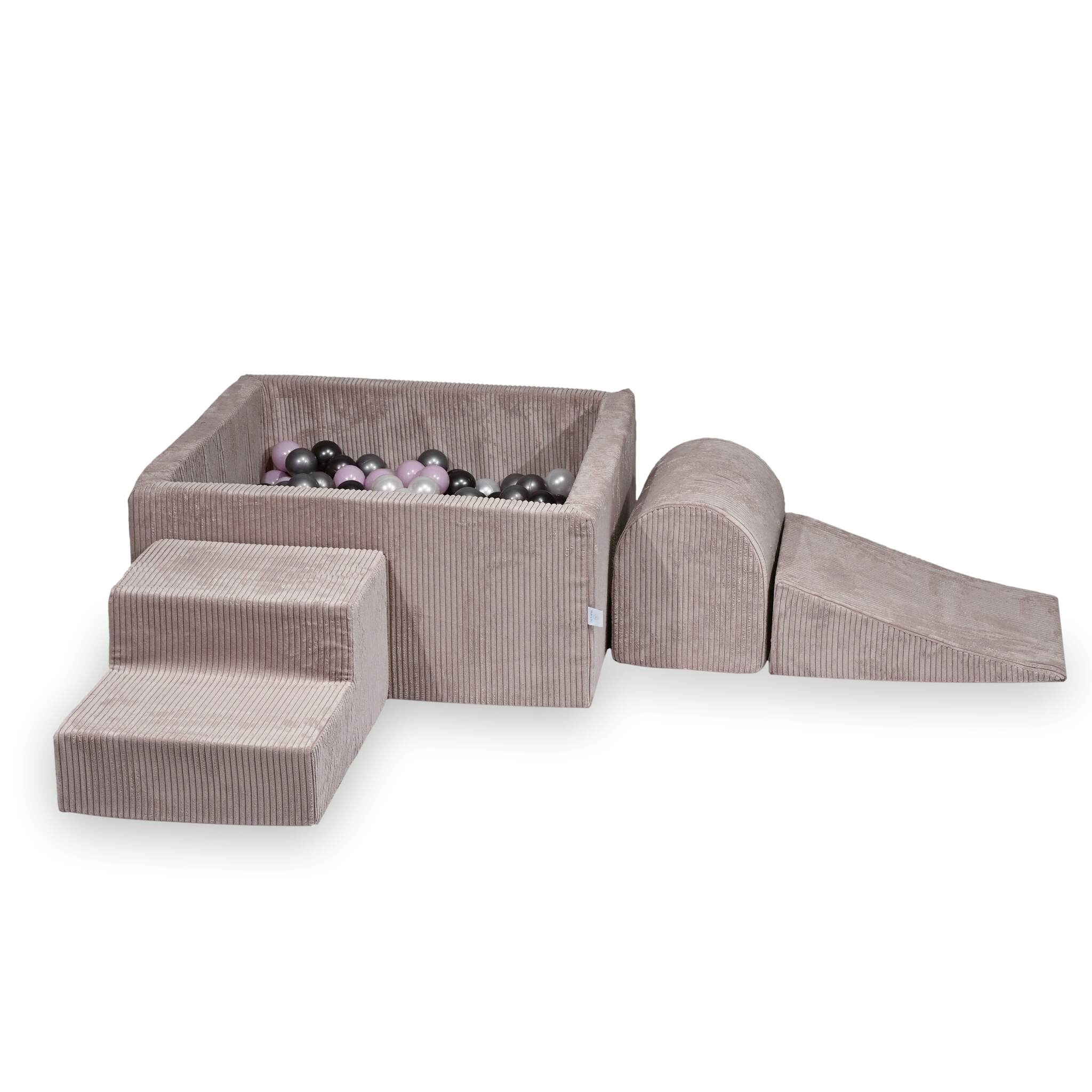 Mimii Schaumstoff-Spielset mit quadratischem Bällebad aus Cord in Hellrosa – 90 × 90 × 40 cm, mit 400 Bällen