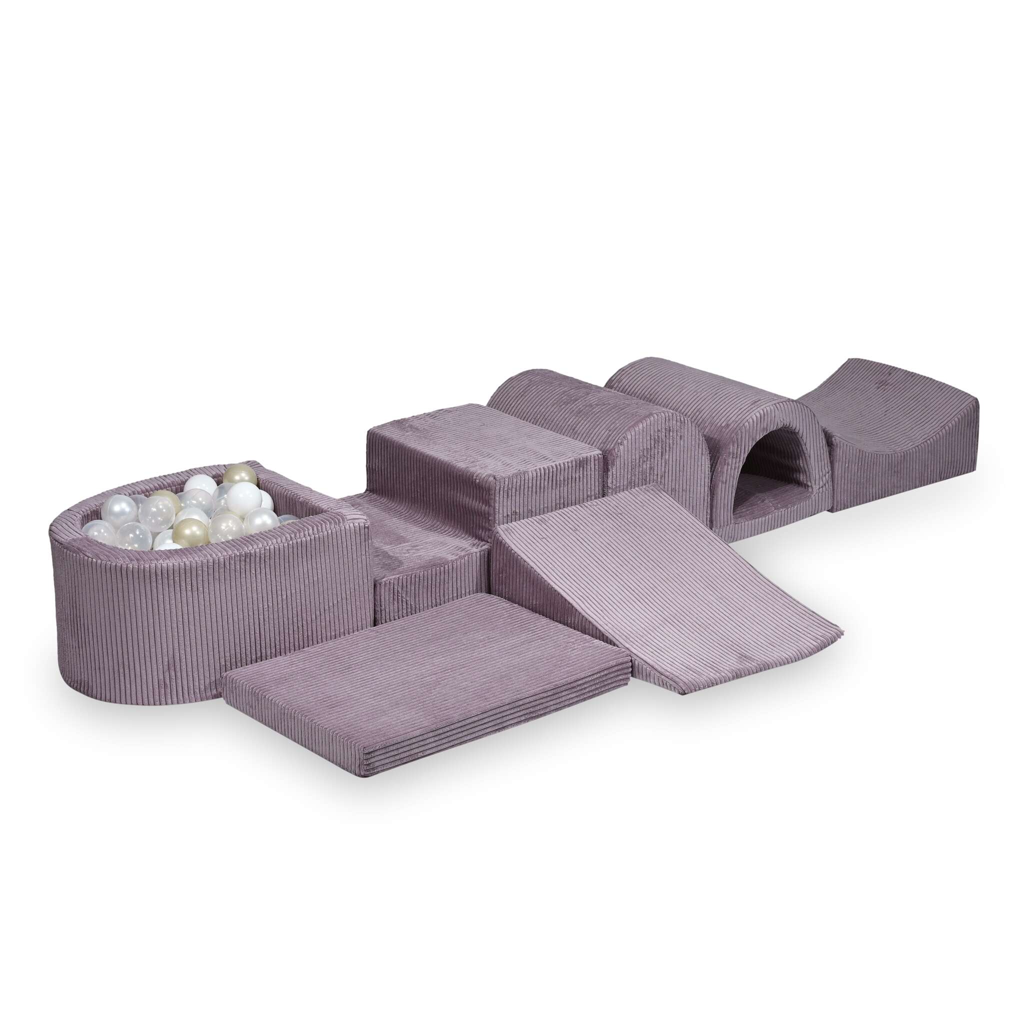 Mimii großes Schaumstoff-Spielset mit Mini-Bällebad aus Cord in Lavendel – mit 100 Bällen