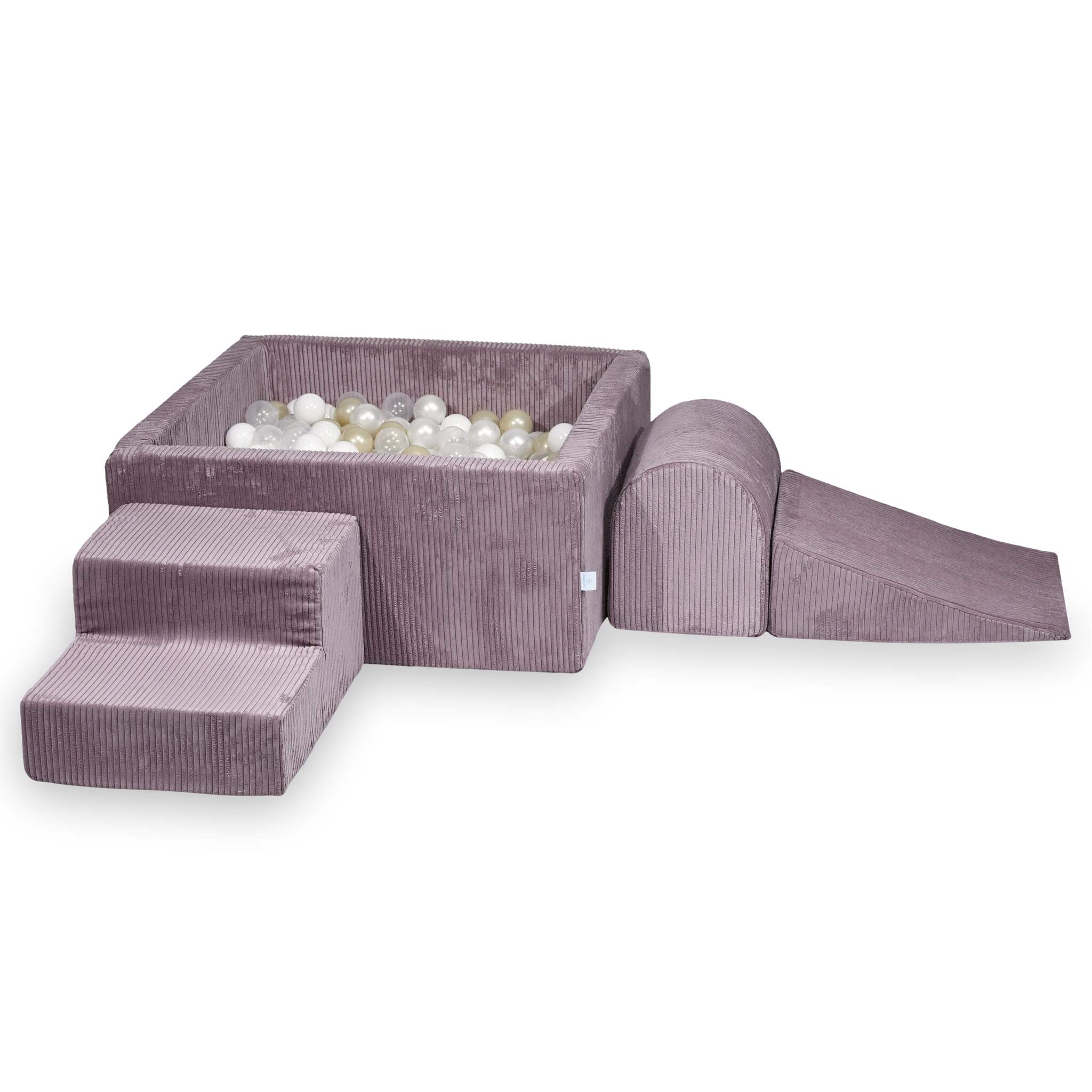 Mimii Schaumstoff-Spielset mit quadratischem Bällebad aus Cord in Lavendel – 90 × 90 × 40 cm, mit 400 Bällen