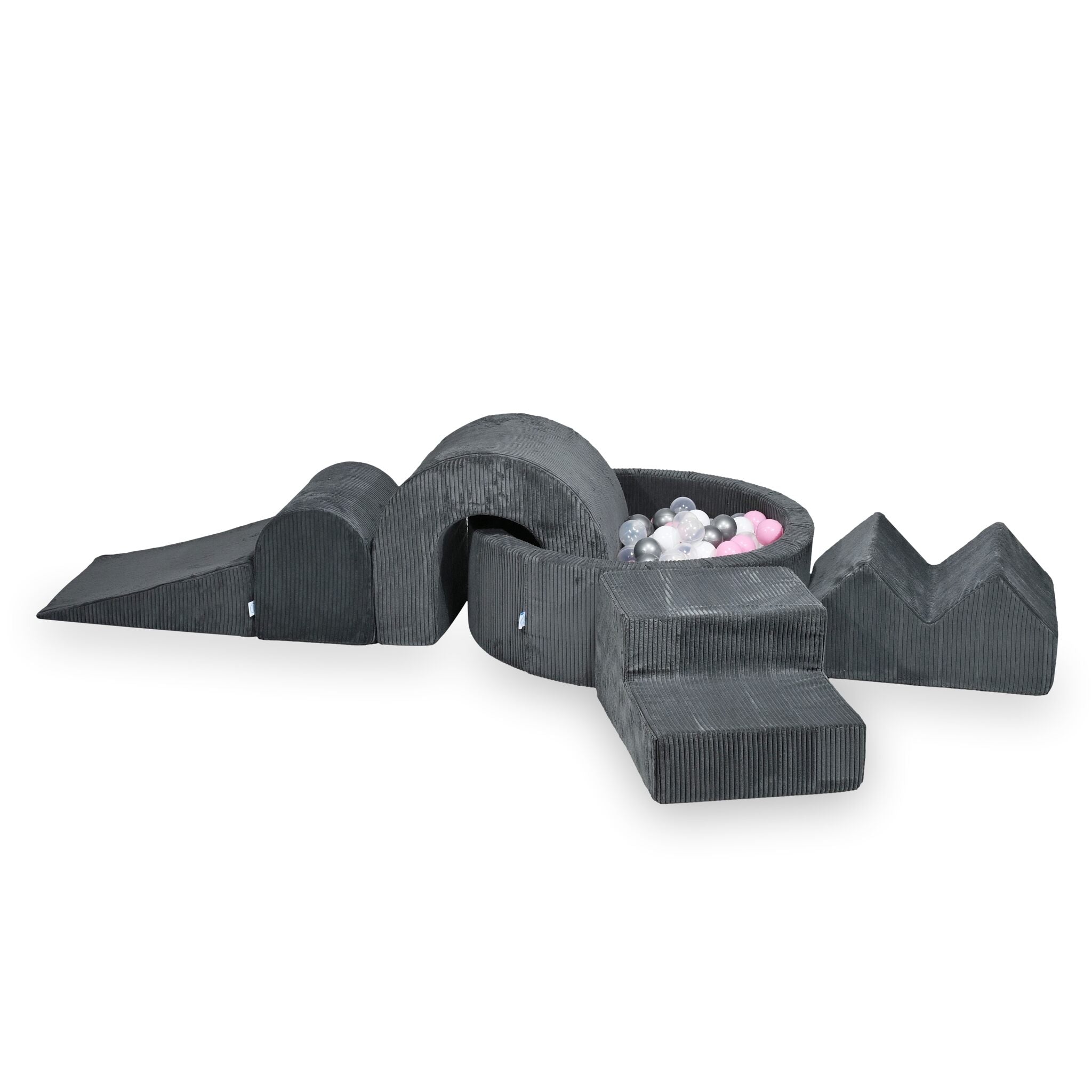 Foam play set with round ball pit corduroy graphite + 5 elements + 200 balls