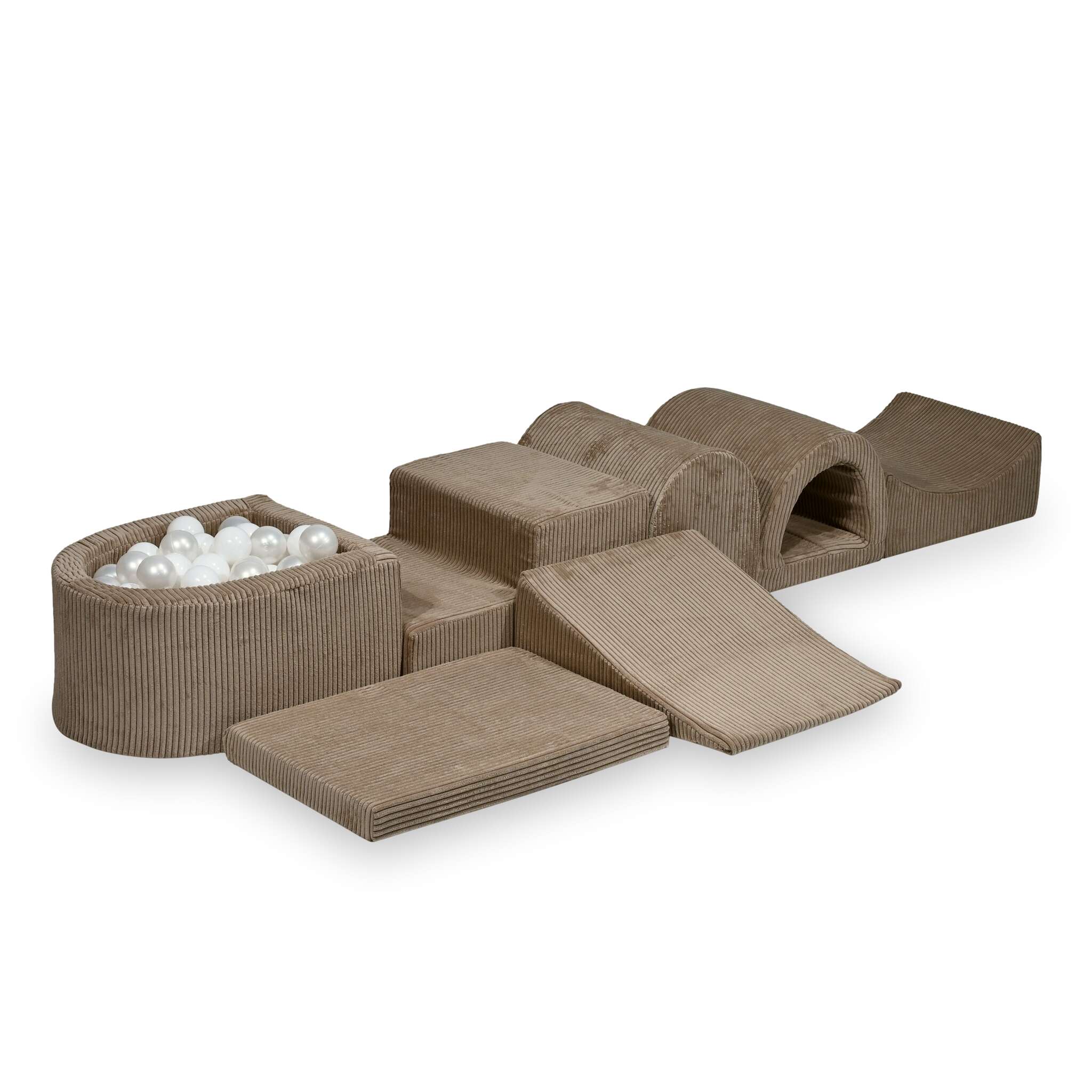 Mimii großes Schaumstoff-Spielset mit Mini-Bällebad aus Cord in Toffee – mit 100 Bällen