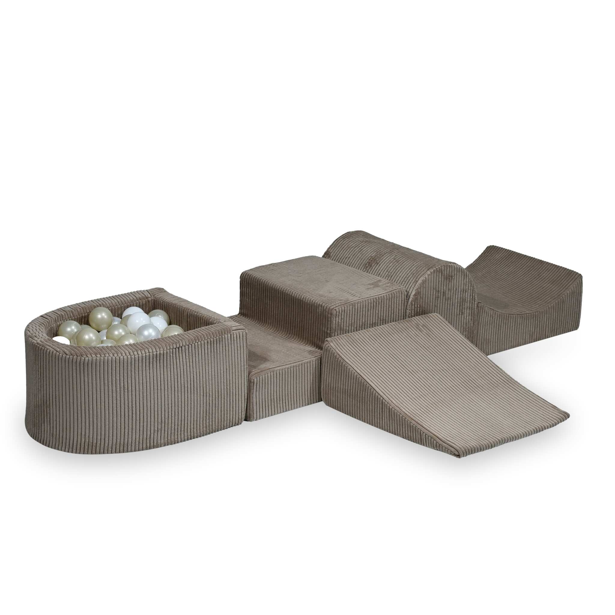 Mimii Schaumstoff-Spielset mit Hügel und Mini-Bällebad aus Cord in Toffee – mit 100 Bällen