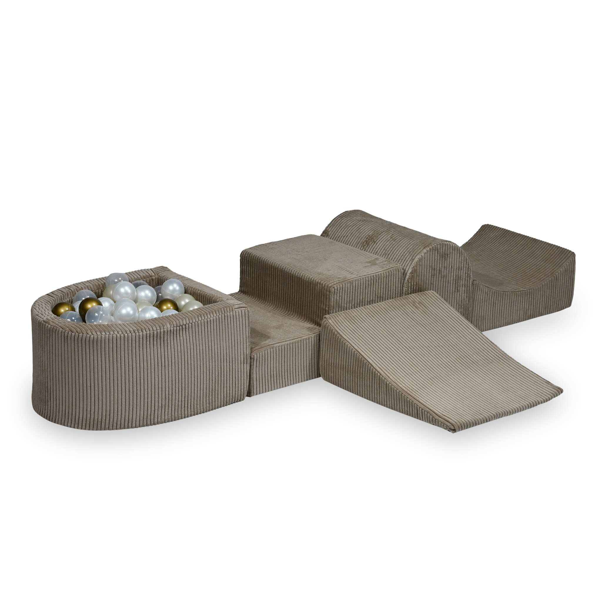 Foam play set with hill and micro ball pit corduroy toffee + 100 balls