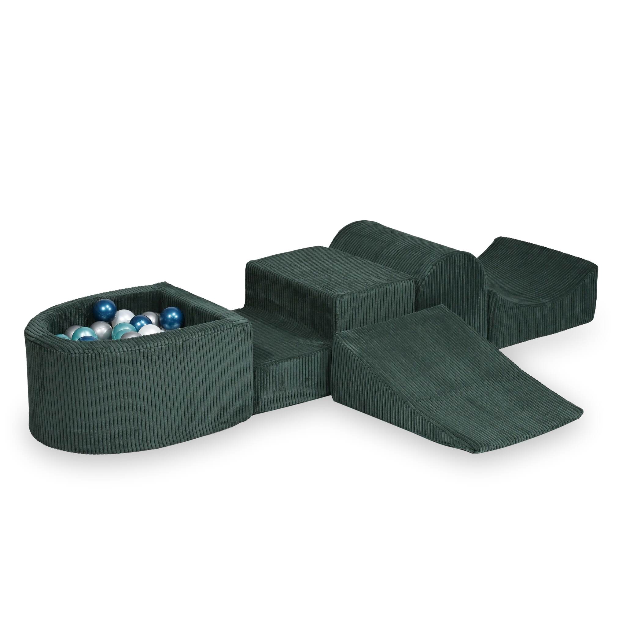 Foam play set with hill and micro ball pit corduroy green + 100 balls