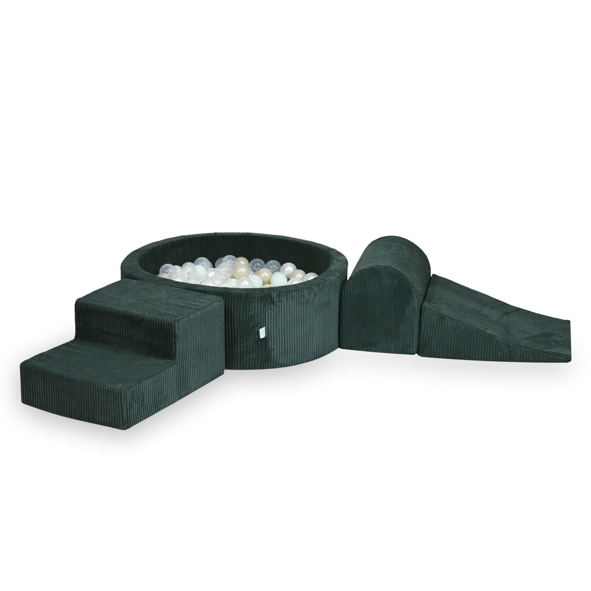 Mimii Schaumstoff-Spielset mit rundem Bällebad 90 × 30 cm aus Cord in Grün – mit 200 Bällen