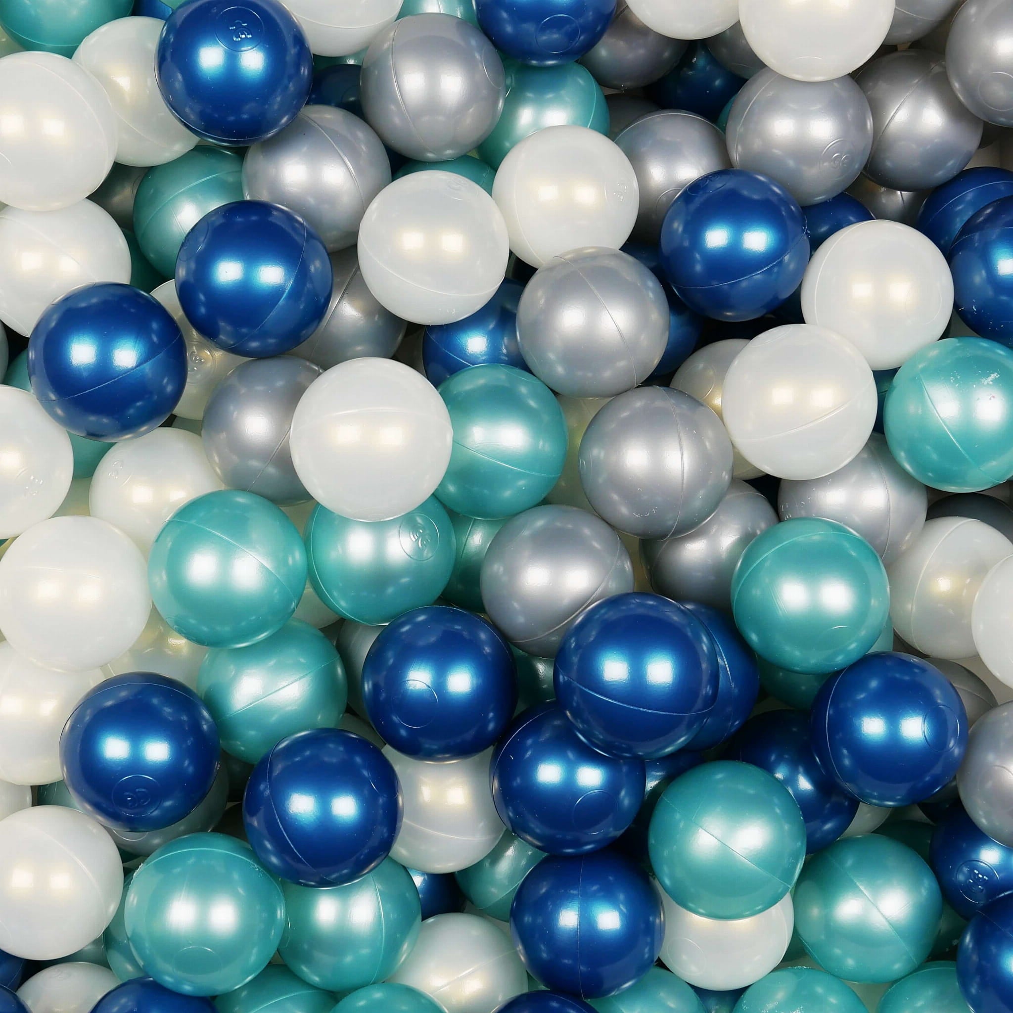Ball pit balls Ø 7 cm – 25 pcs. – métalliques Turquoise, Blue métallique, iridescent, Silveré