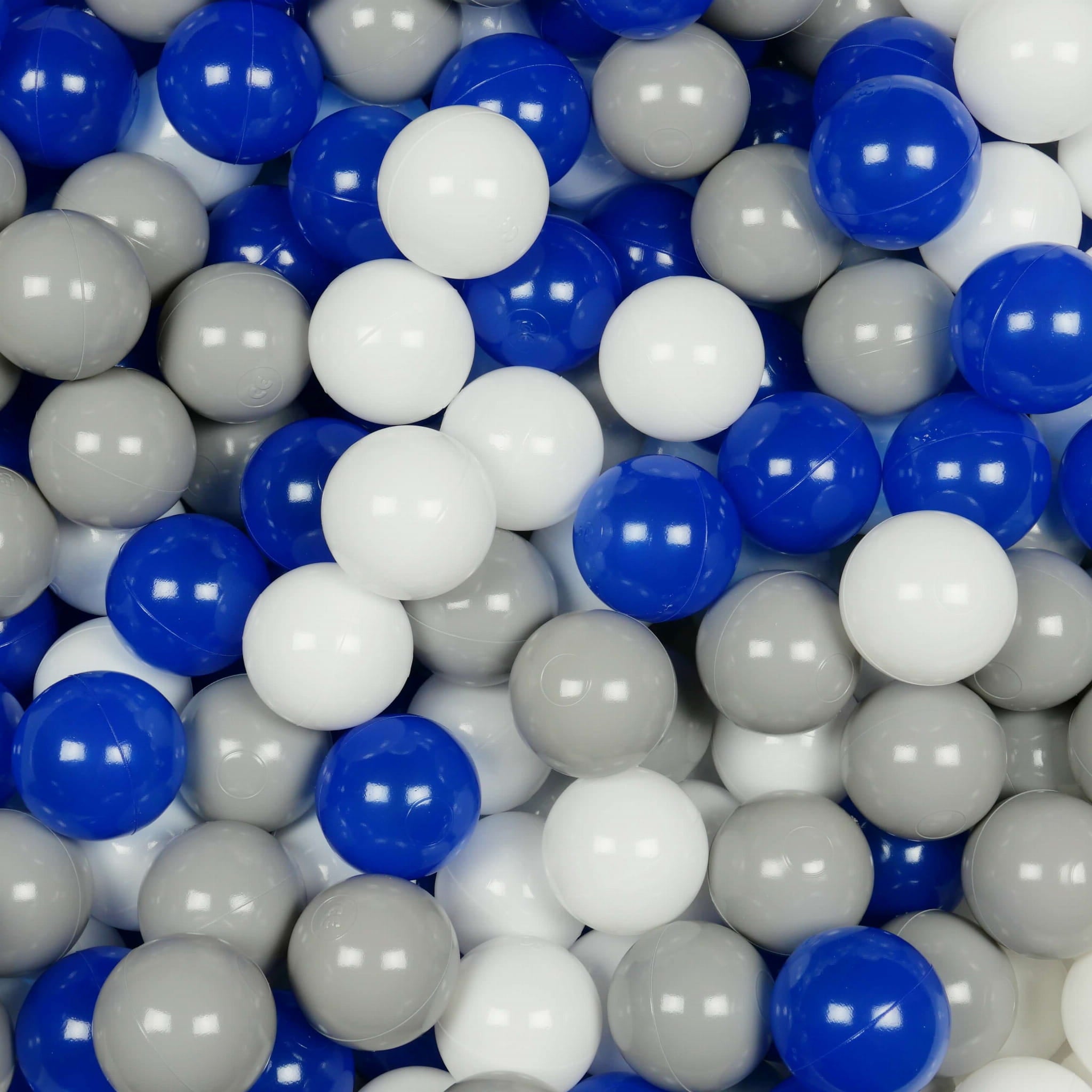Piłeczki do suchego basenu Ø 7 cm – 500 szt. – białe, błękitne, szare