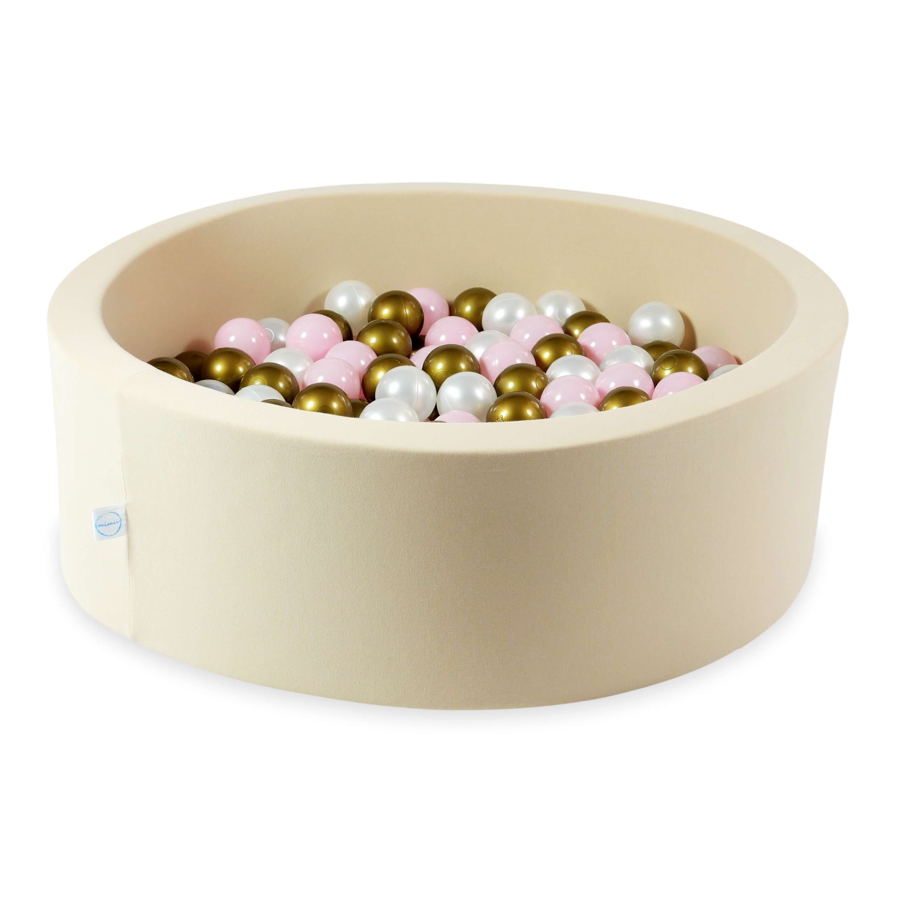 Mimii Bällebad in Beige – rund, 90 × 30 cm, mit 200 Bällen