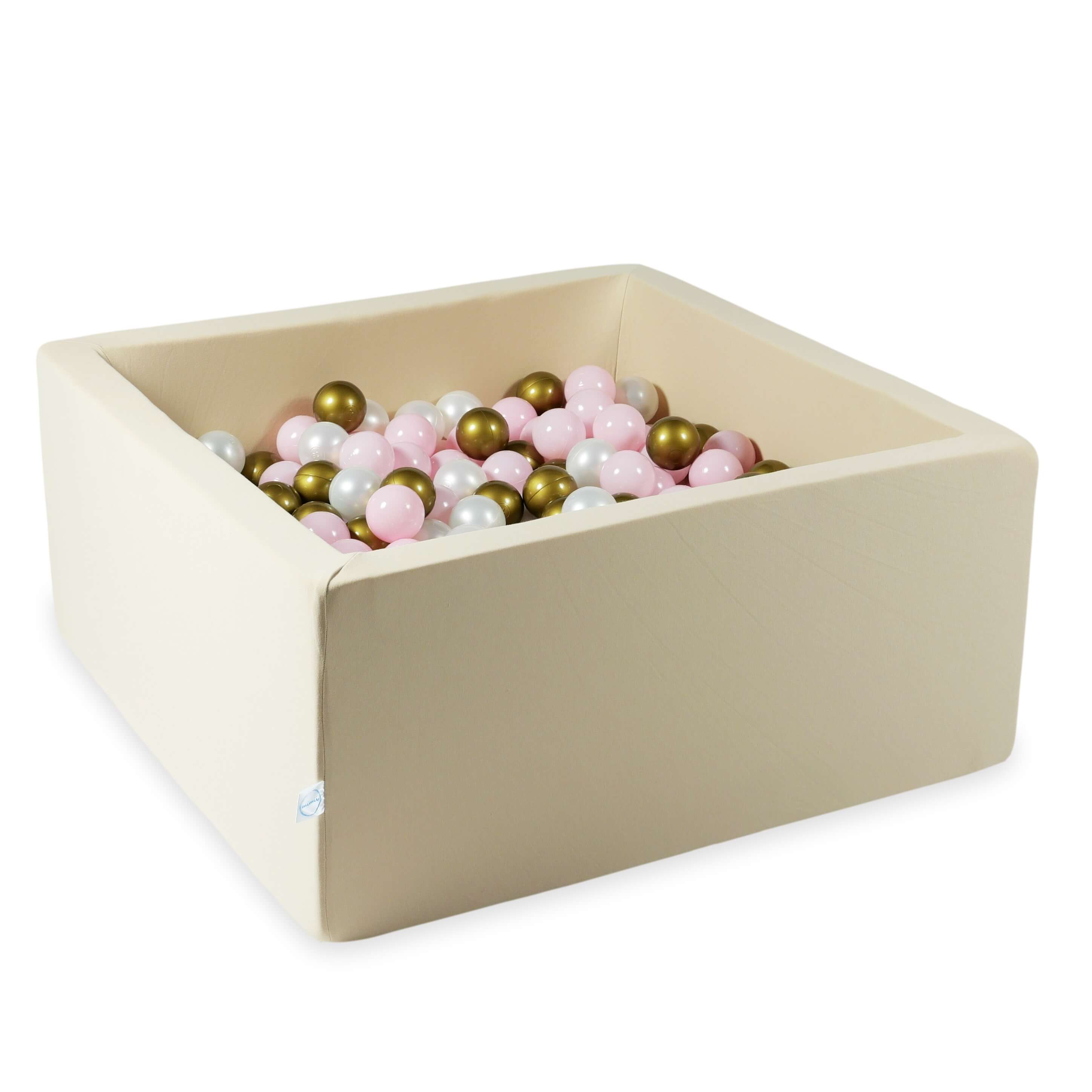 Mimii Bällebad in Beige – quadratisch, 90 × 90 × 40 cm, mit 400 Bällen