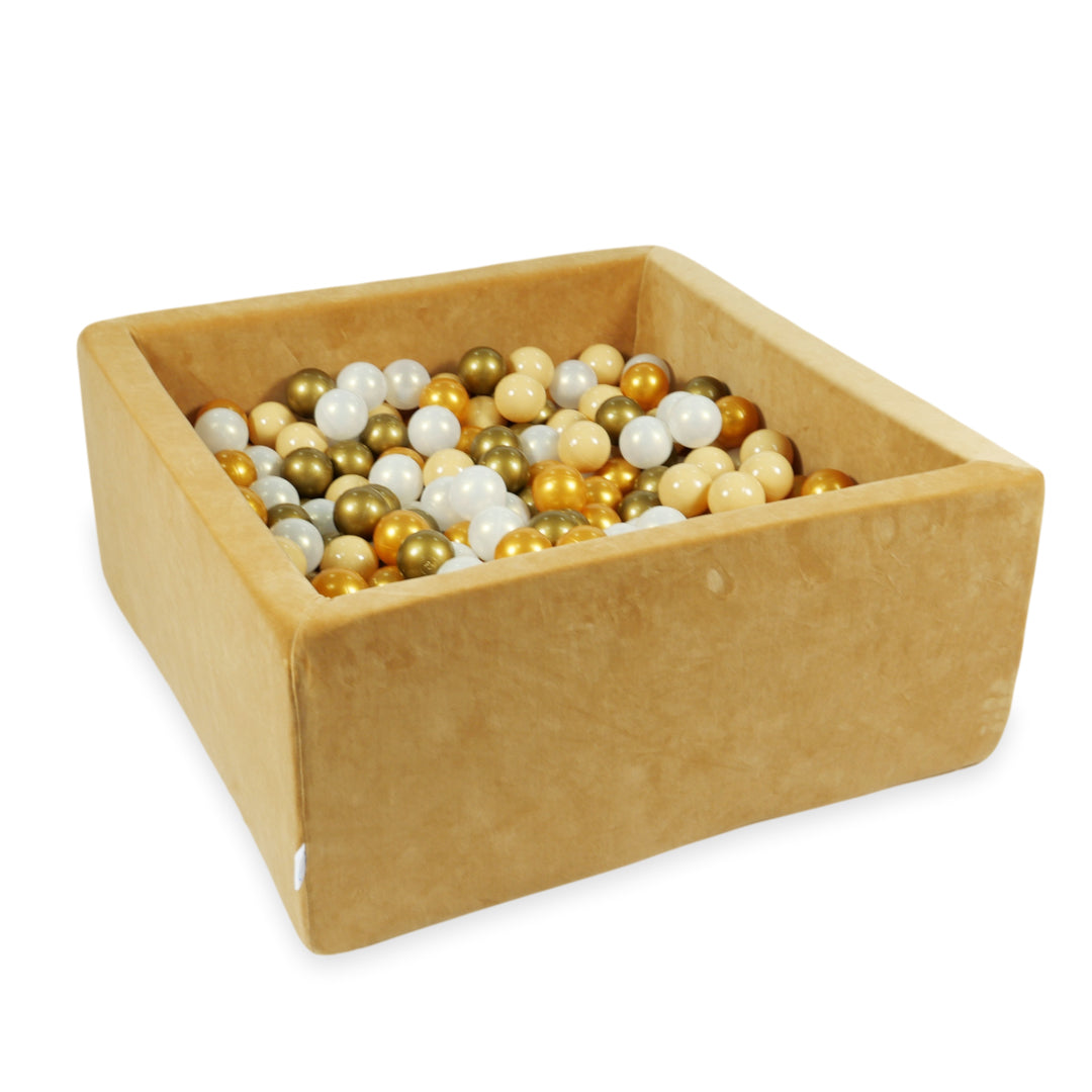 Square ball pit with balls 90 × 90 × 40 cm Velvet Soft caramel + 400 balls