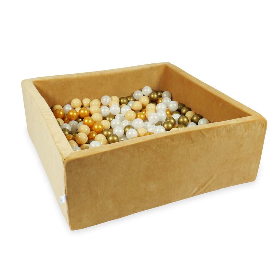 Square ball pit with balls 110 × 110 × 40 cm Velvet Soft caramel + 600 balls