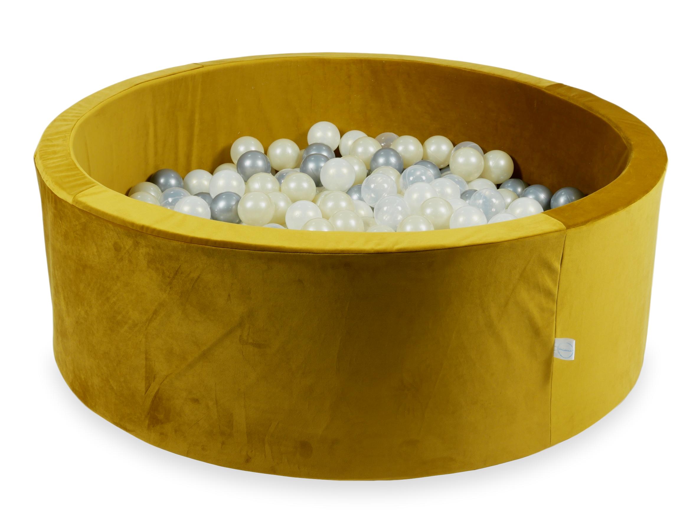 Ball pit with balls 110 × 40 cm velvet gold with 500 balls