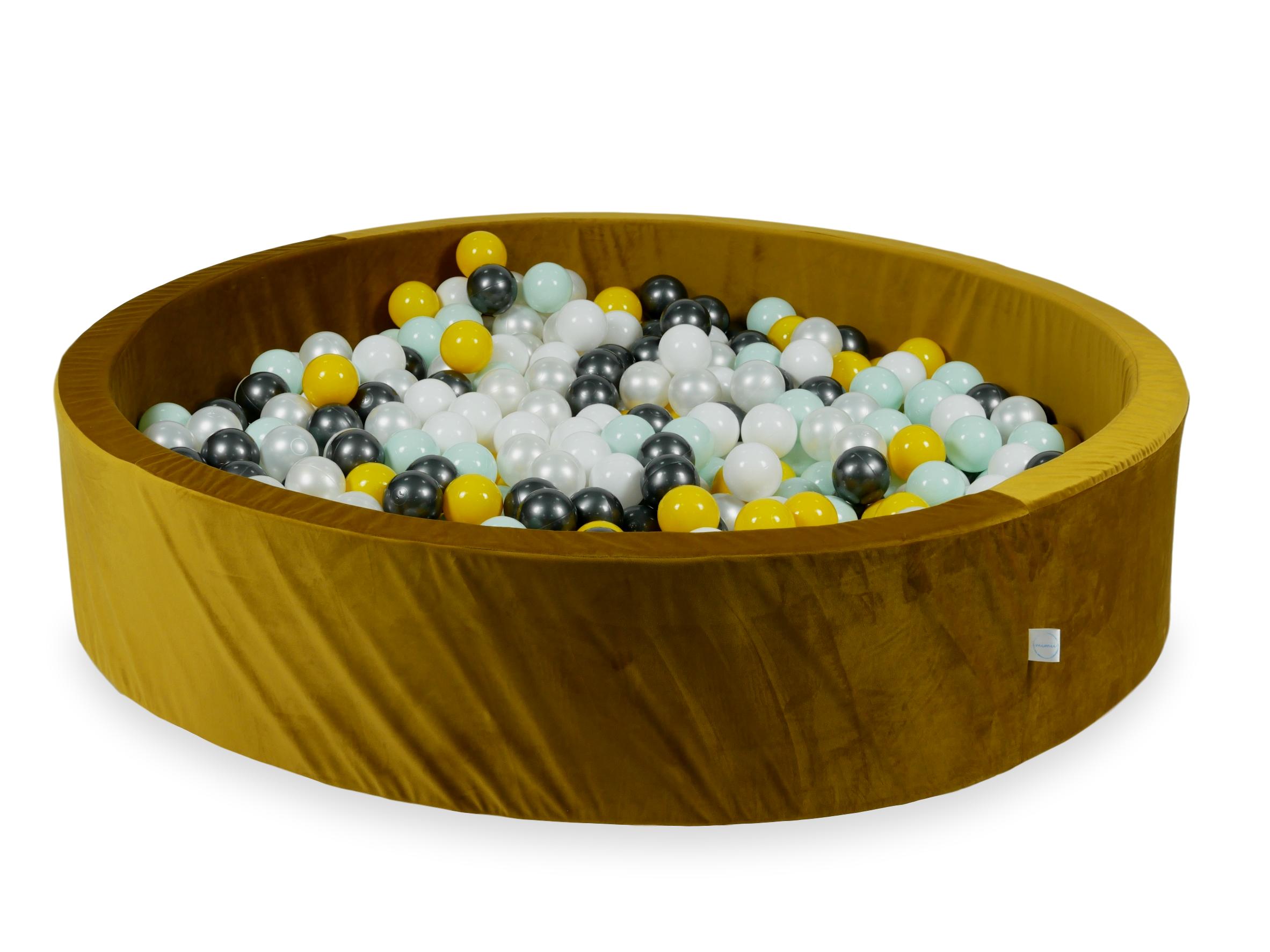 Ball pit with balls 130 × 30 cm velvet gold with 600 balls